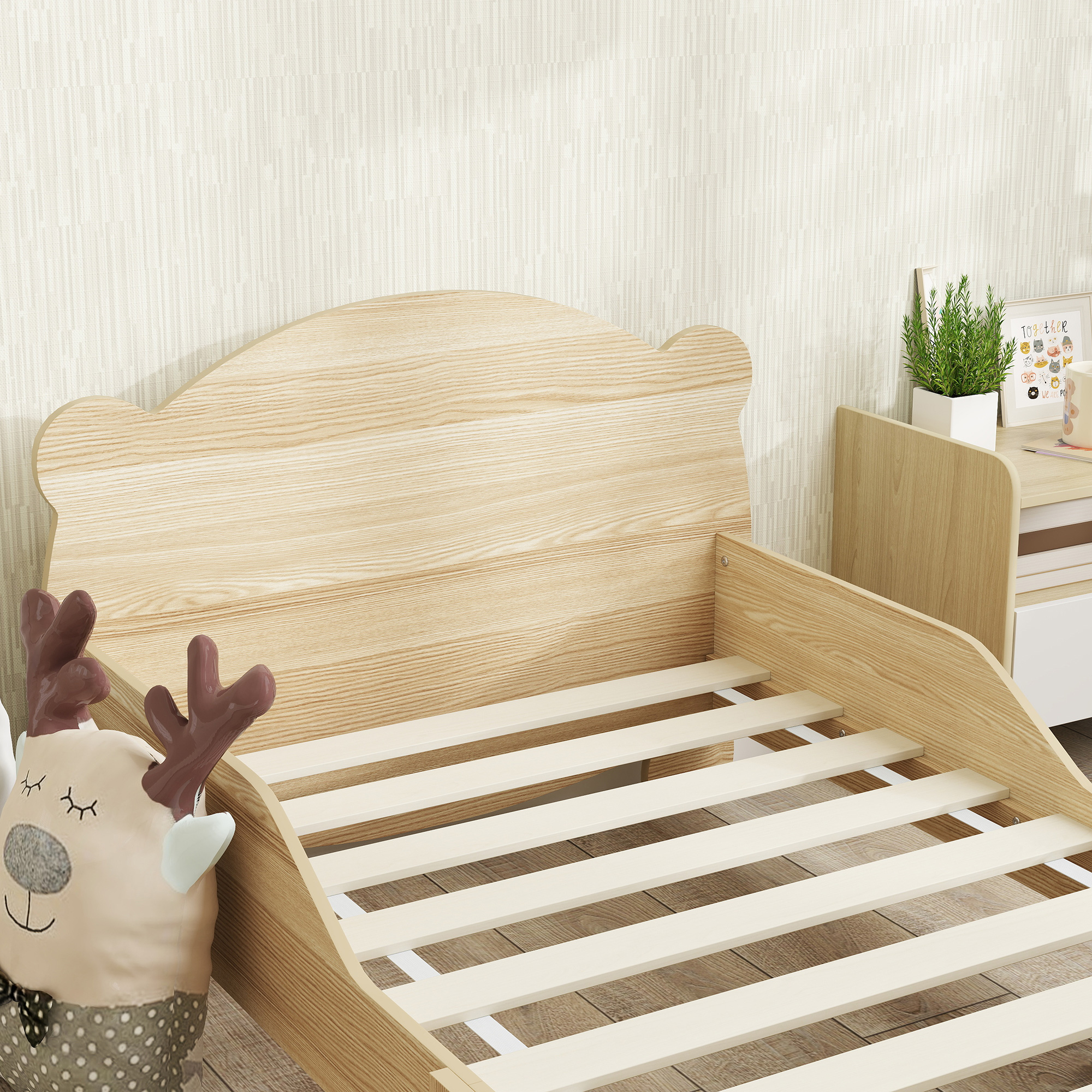 Kinderbett Jugendbett Hausbett mit Bären-Design Spielbett für 3-6Jahre Kinder 143,5 x 80 x 55 cm Naturholz