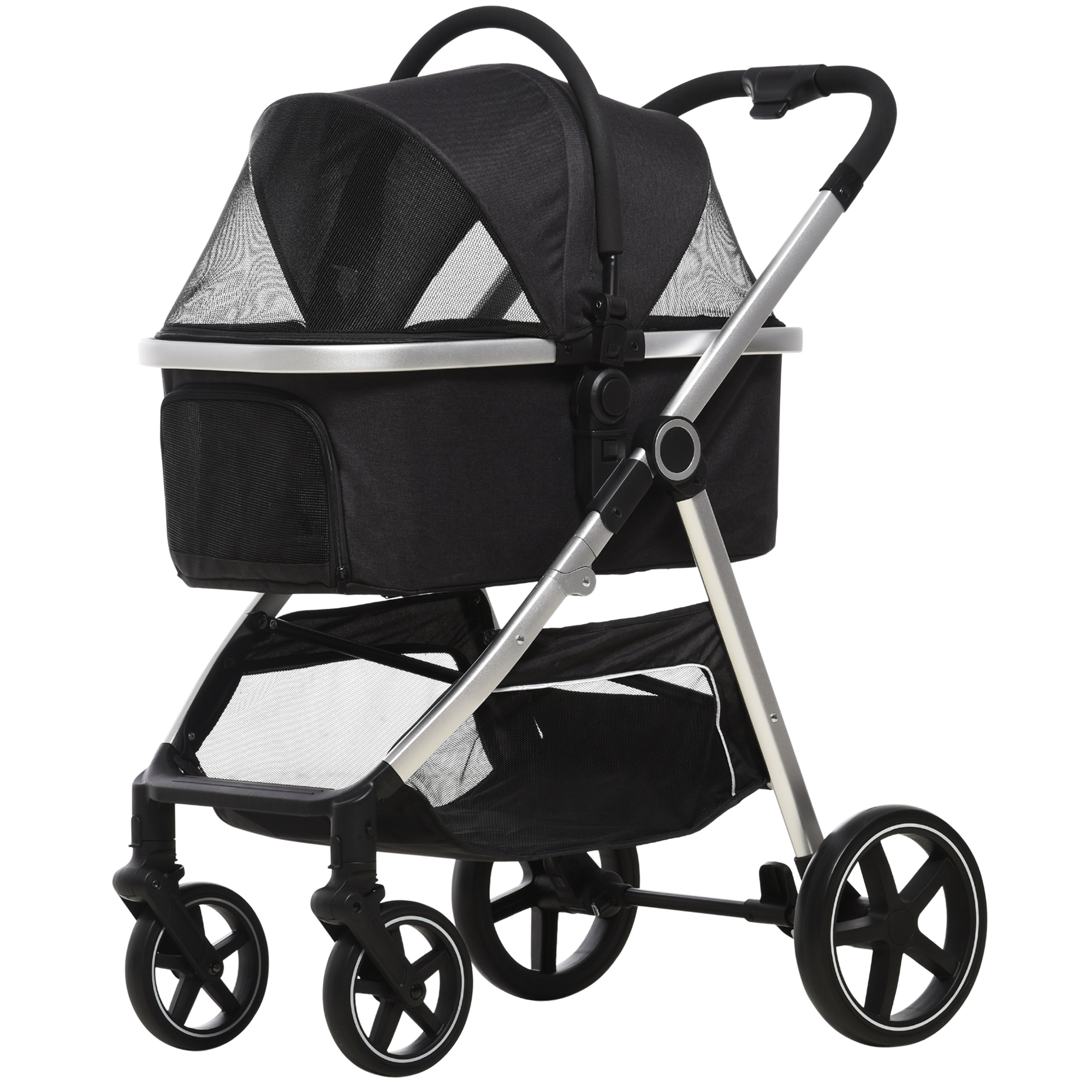 2-IN-1 Hundebuggy Tragtasche bis 10kg Kissen klappbar 1 Aufbewahrungskorb 83 cm x 58 cm x 102 cm Schwarz