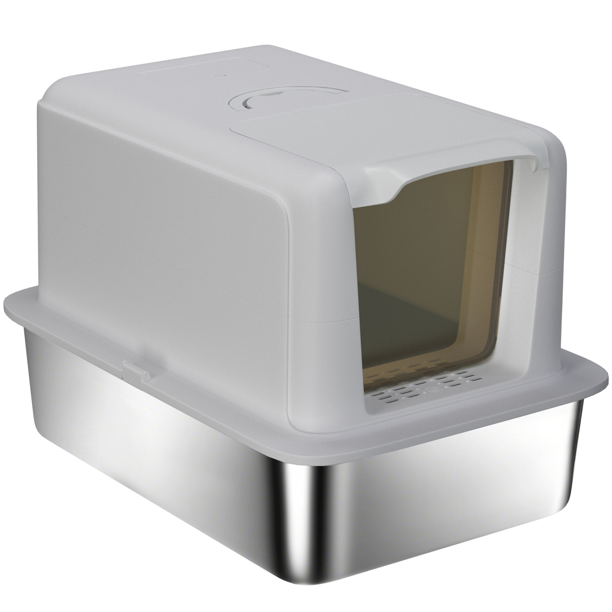 Katzentoilette, Wanne aus Edelstahl, Filter, Schaufel, für Katzen bis 6 kg, 40,5 x 60,5 x 41,5 cm, Grau/Silber