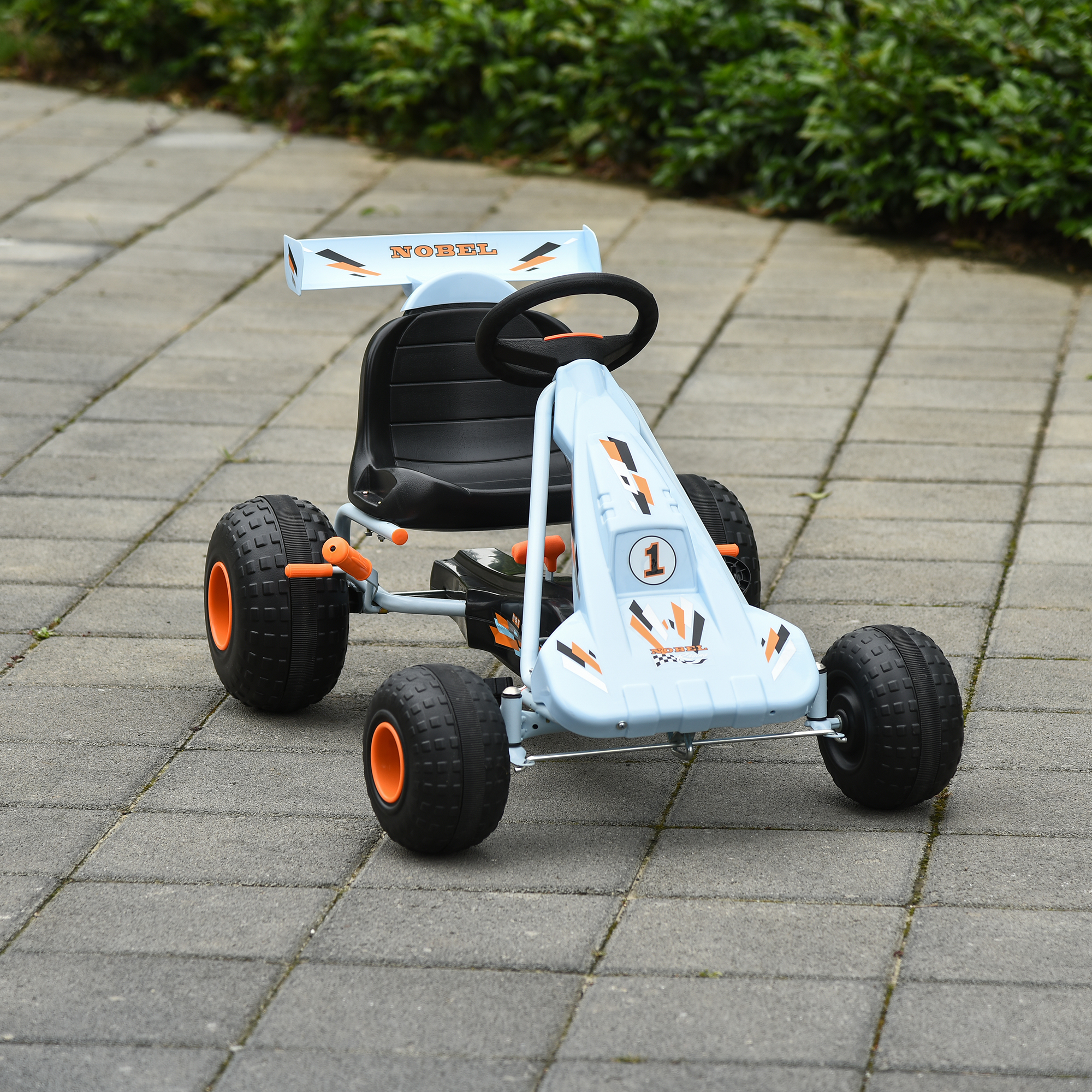 Gokart Tretauto mit Handbremse, verstellbarem Sitz, Pedal, Vor- und Rückwärtsgang, Kettcar Tretfahrzeug Kinderfahrzeug Kinderspielzeug Pedal-Gokart für Kinder ab 3 Jahren Hellblau