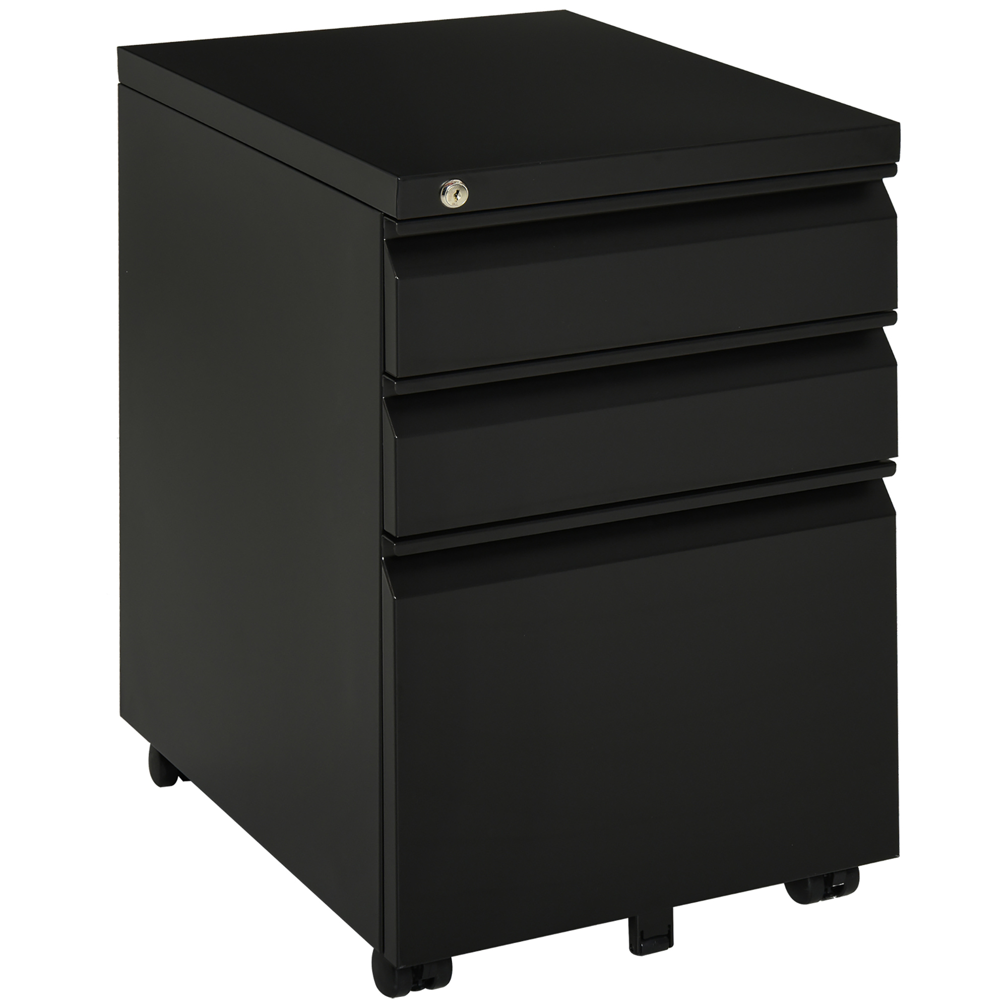 Rollcontainer, 3 Schubladen, 5 Räder, Hängeregister, abschließbar, Stahl, schwarz 39 x 48 x 60 cm Rollcontainer, 3 Schubladen, 5 Räder, Hängeregister, abschließbar, Stahl, schwarz 39 x 48 x 60 cm