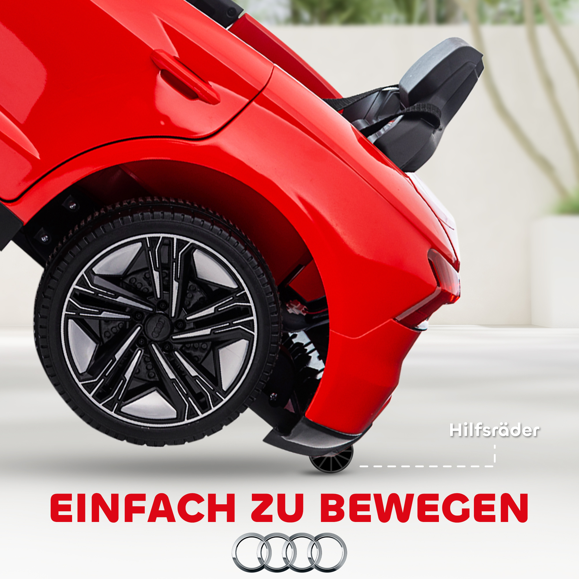 Kinderfahrzeug Audi lizenziert, mit Sicherheitsgurt, Fernbedienung, Licht, rot+schwarz, 103 x 58 x 41cm
