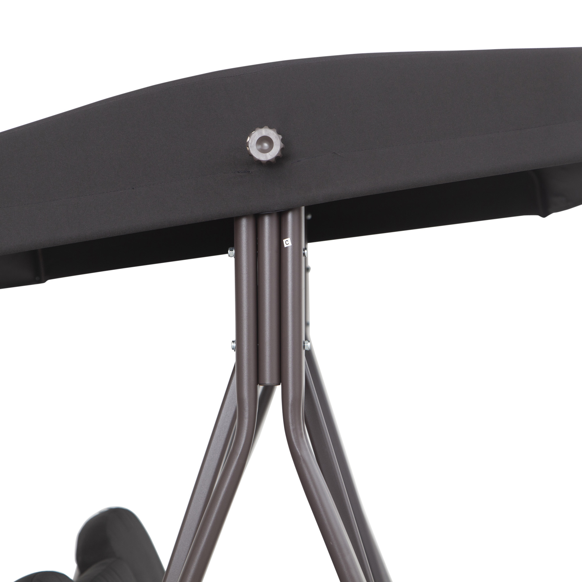 Hollywoodschaukel für 3 Personen, neigbares Dach, Metallrahmen, braun+schwarz, 116 x 206 x 183cm