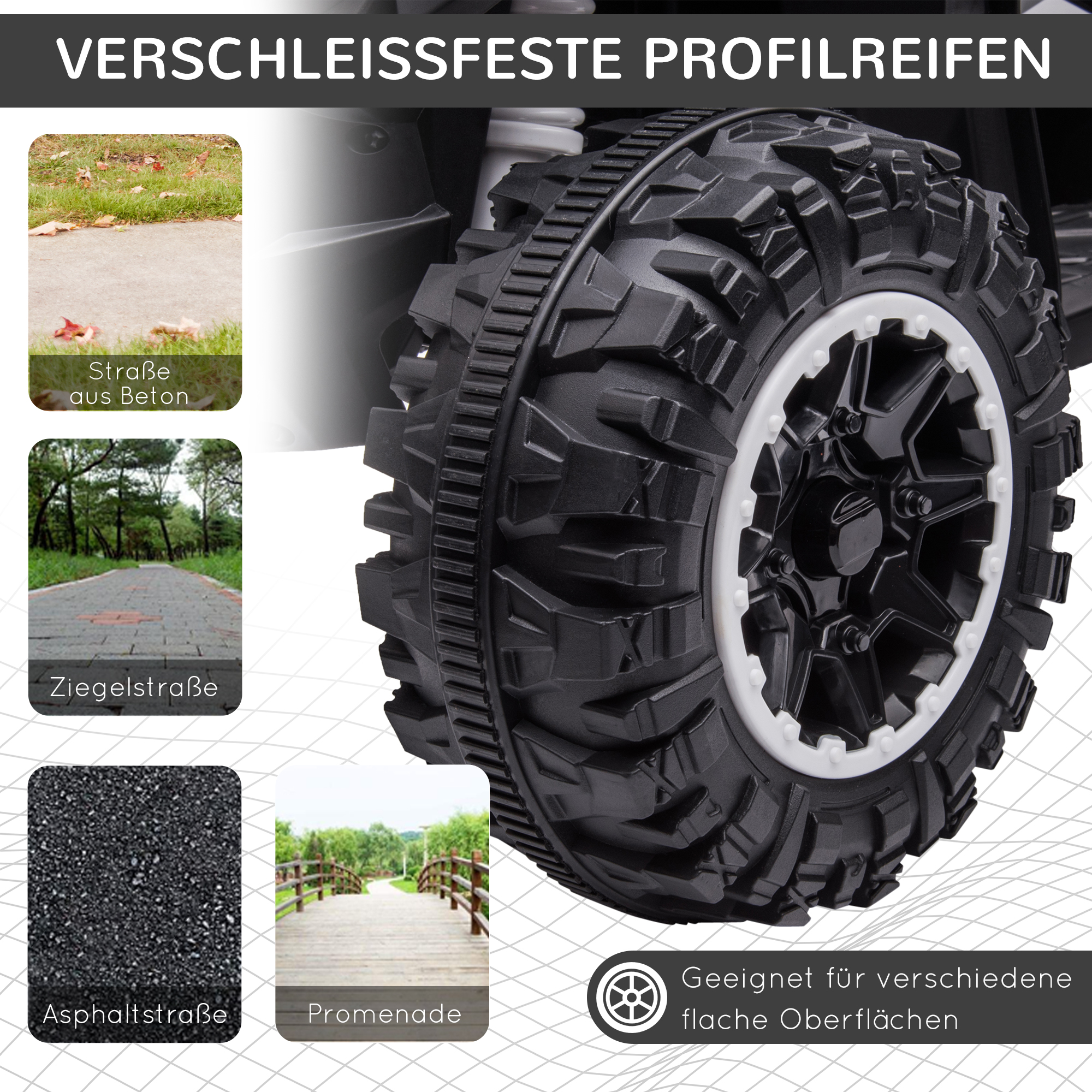 Kinderquad, 6 km/h, Sound- und Lichteffekte, : 83 cm x 53 cm x 55,5 cm, Schwarz + Weiß