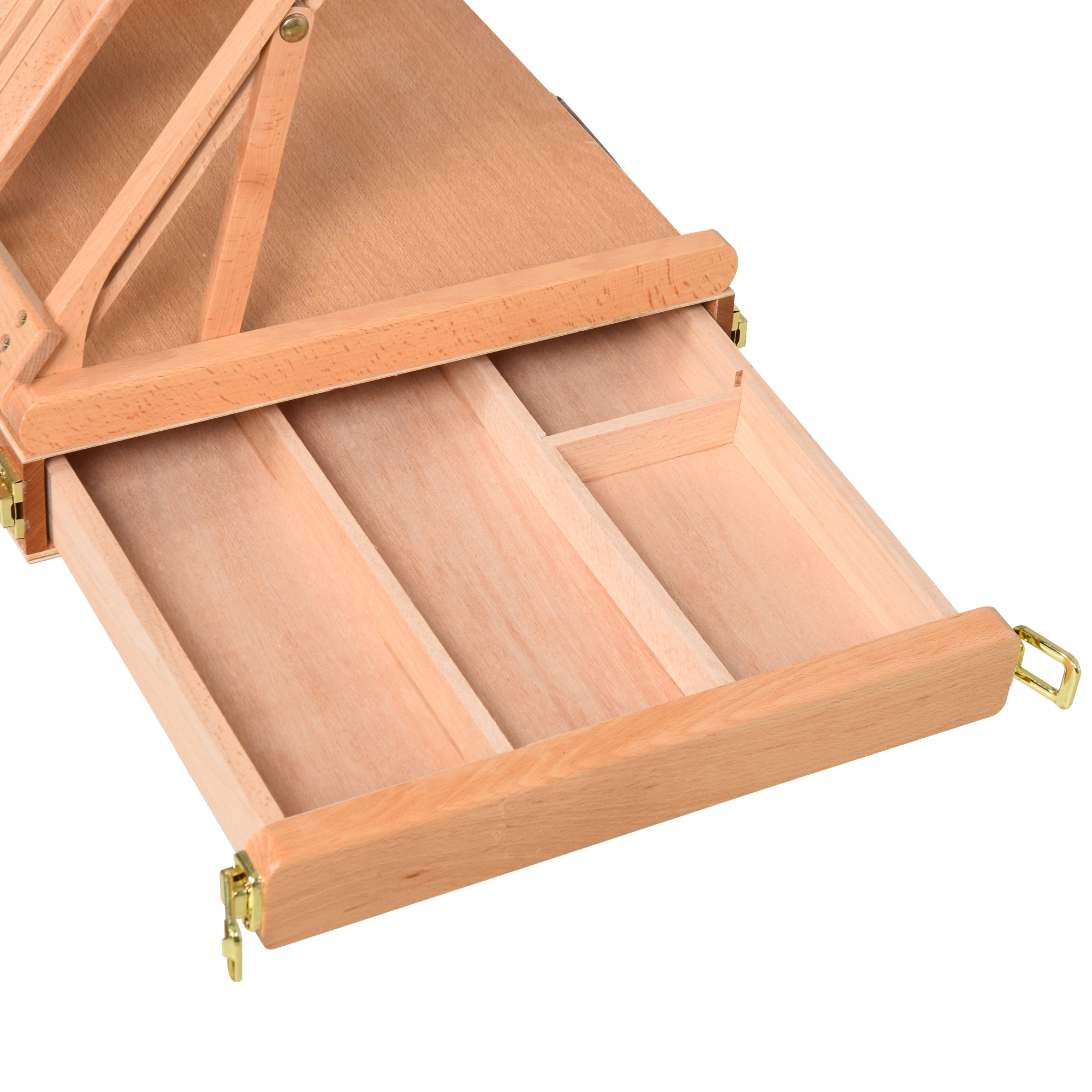 Staffelei Keilrahmen Kofferstaffelei Atelierstaffelei Winkelverstellbar Faltbar mit Schublade Buchenholz Natur 42 x 36 x 12,5 cm