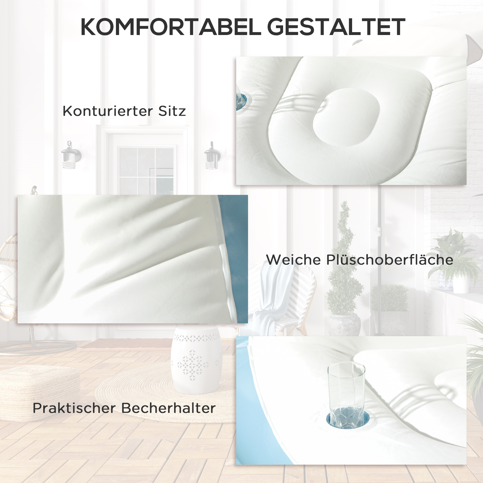 Aufblasbarer Sessel Luftsessel Outdoor-Sessel, 125 x 100 x 87cm, Weiß + Blau