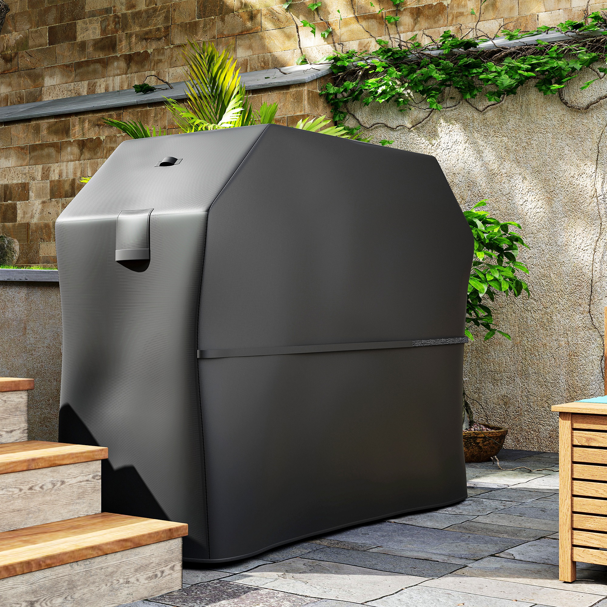 Grillabdeckung BBQ Abdeckung Abdeckhaube mit Klettverschlüssen Schwarz, 147 x 61 x 122cm