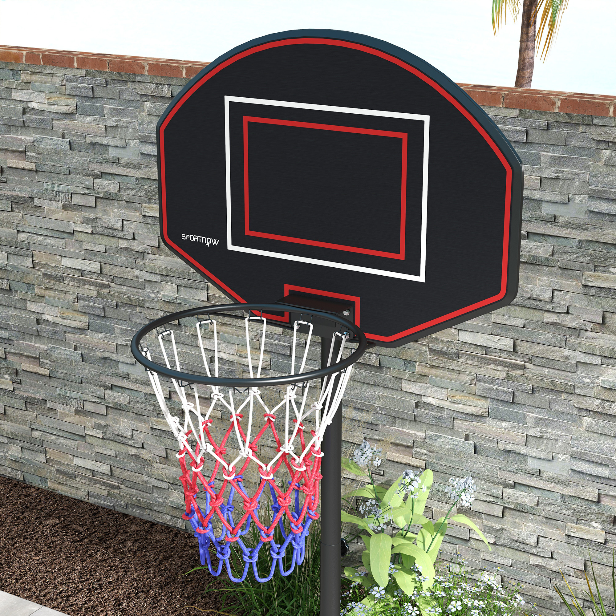 Basketballständer, höhenverstellbar, robust, 1,7-2,3 m Korbhöhe, Stahlrahmen, Schwarz