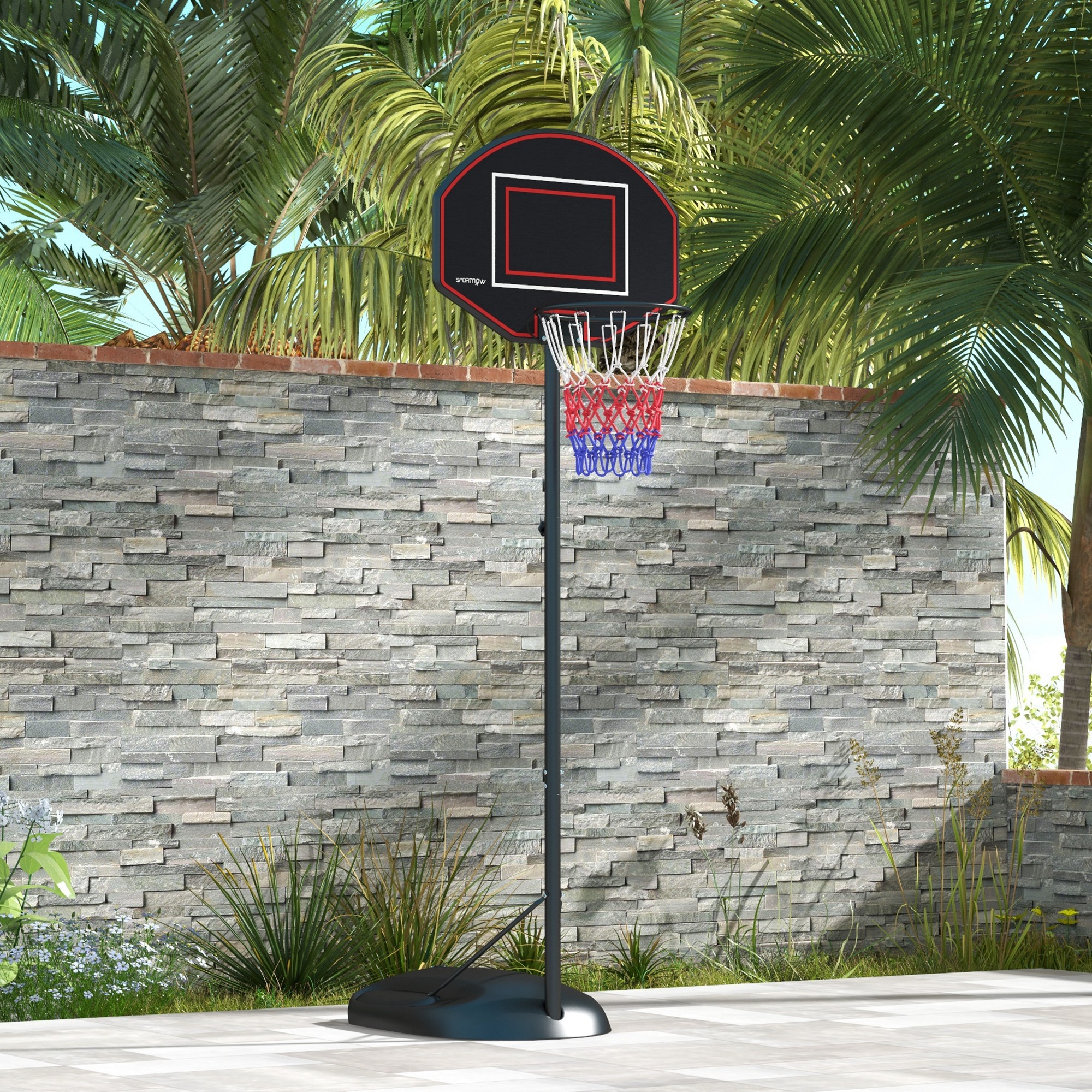 Basketballständer, höhenverstellbar, robust, 1,7-2,3 m Korbhöhe, Stahlrahmen, Schwarz