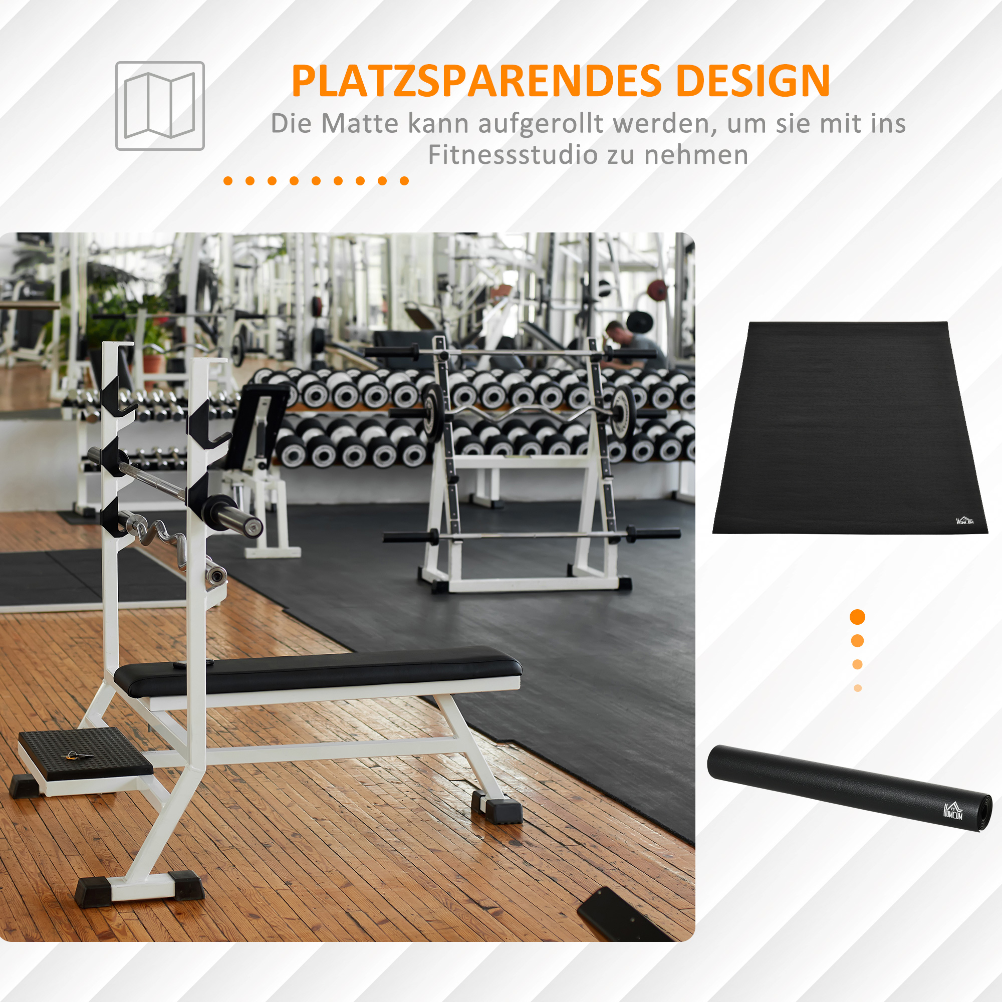 Bodenschutzmatte für Fitnessgeräte rutschfest Fitnessmatte 6 mm Dicke Unterlegmatte Sportmatte Multifunktionsmatte für Yoga Laufband Heimtrainer Yogamatte Bodenmatte 180x90 cm Schwarz