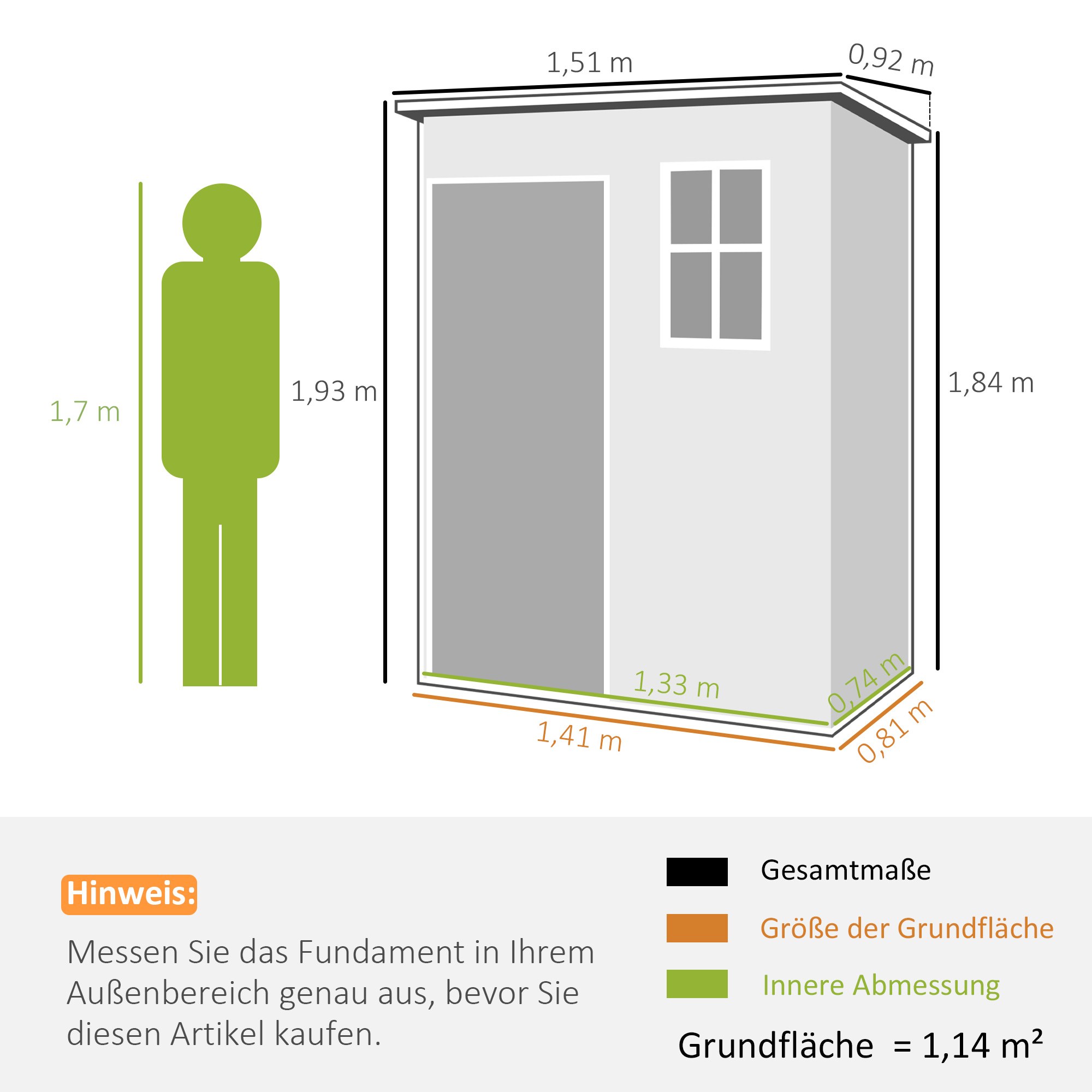 Gerätehaus Kunststoff 1,14m² 151 x 92 x 193cm Geräteschuppen mit Pultdach Boden Fenster Grau