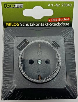 MILOS Schutzkontakt-Steckdose, anthrazit, 230V~/ 16A, Unterputz, USB-C / PD