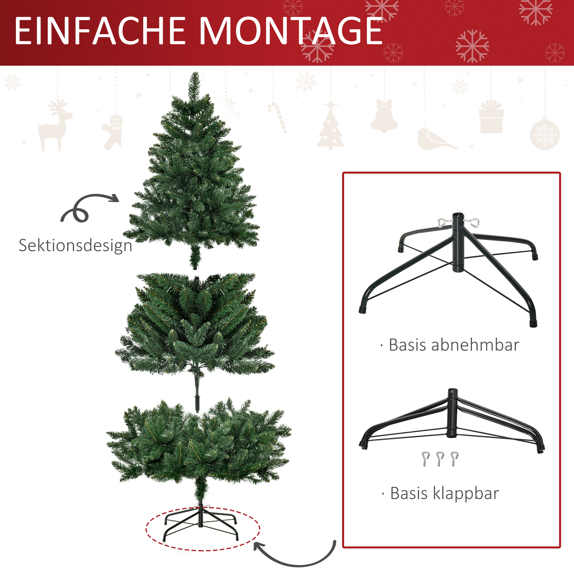 Weihnachtsbaum 180 cm Kieferbaum künstlich mit 724 Zweigen Metallständer für drinnen