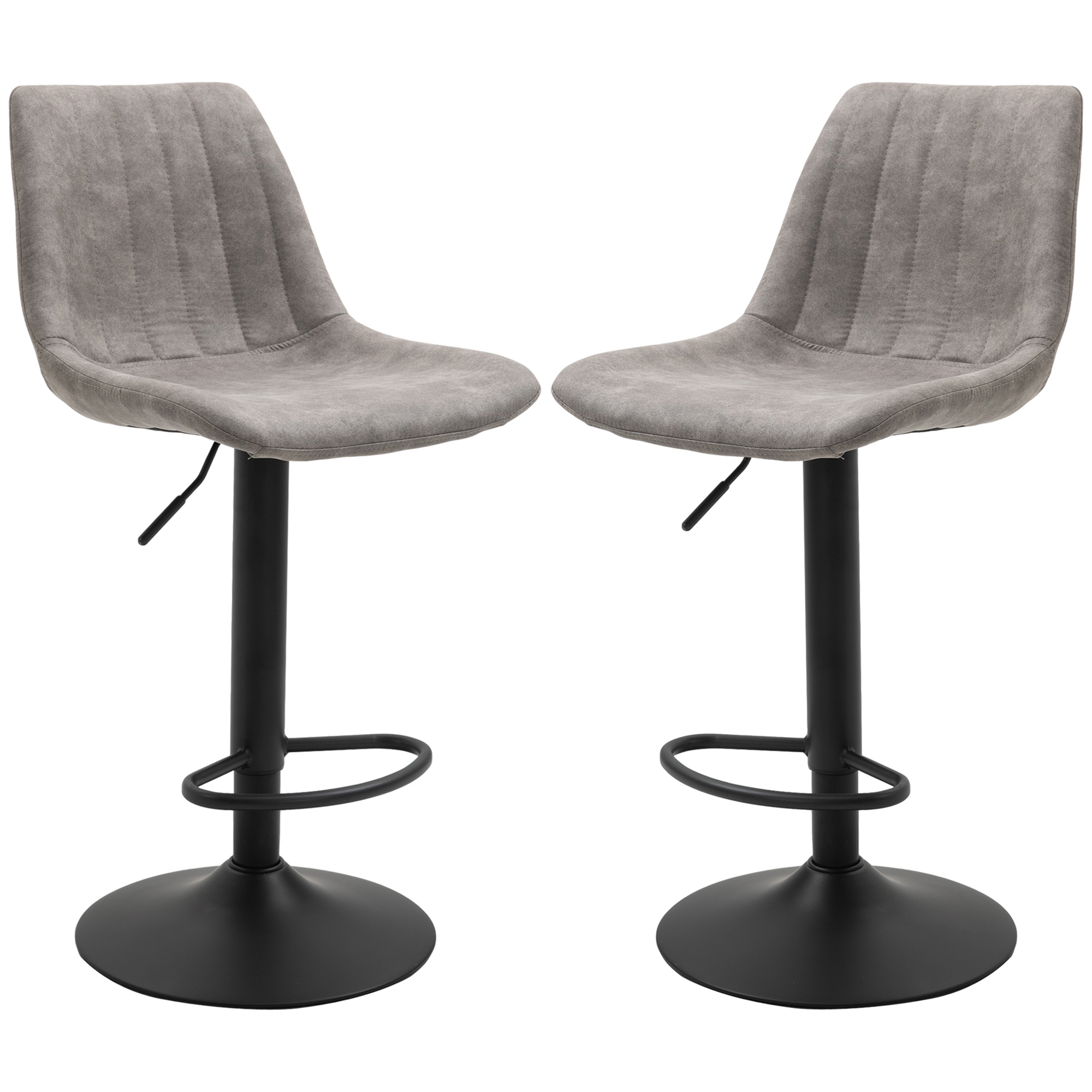 2er-Set Barhocker im Retrodesign, inkl, Fußstütze, höhenverstellbar, Gaslift, Grau + Schwarz