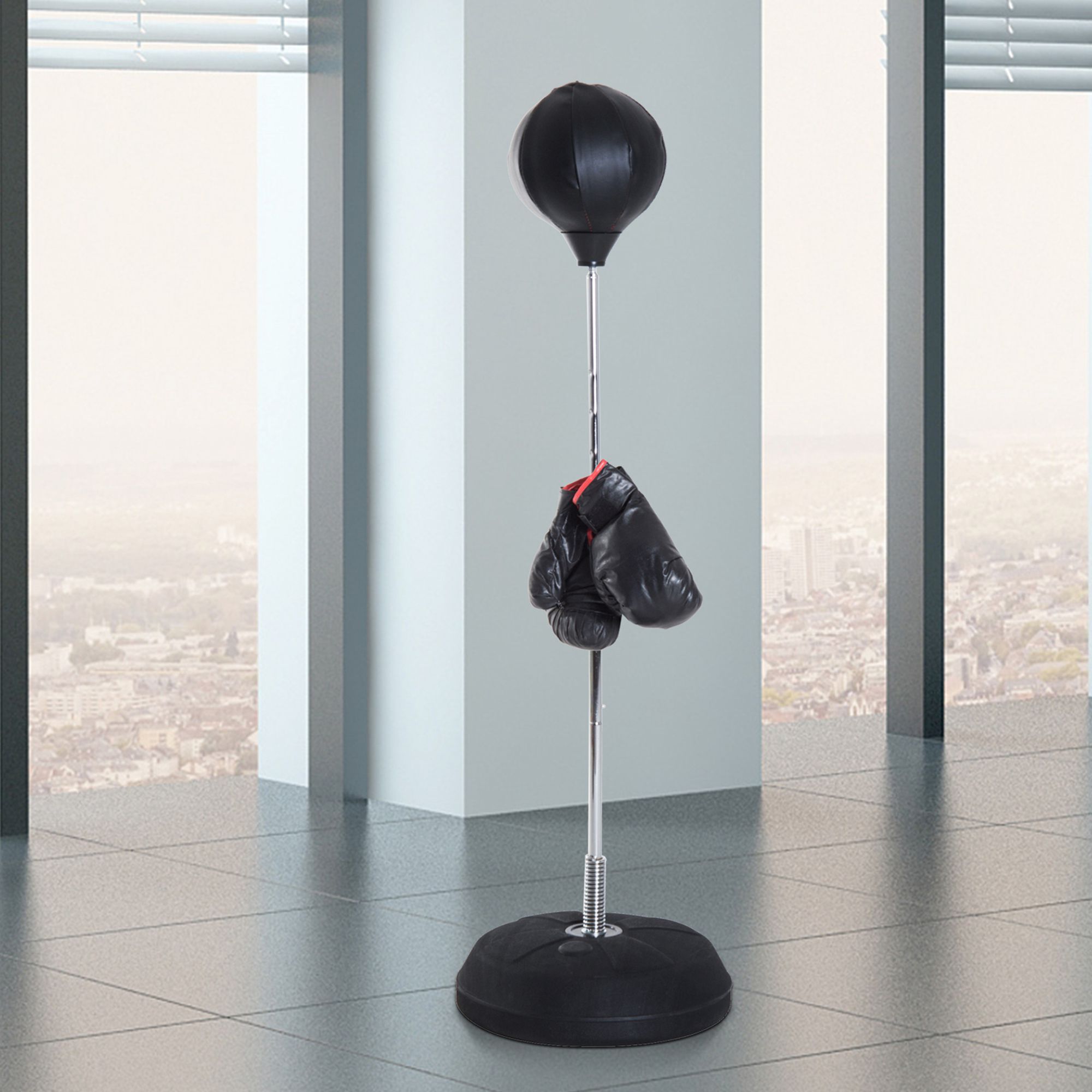 Box-Set mit Punchingball, höhenverstellbar, inkl, Boxhandschuhe, 126-144cm, Schwarz