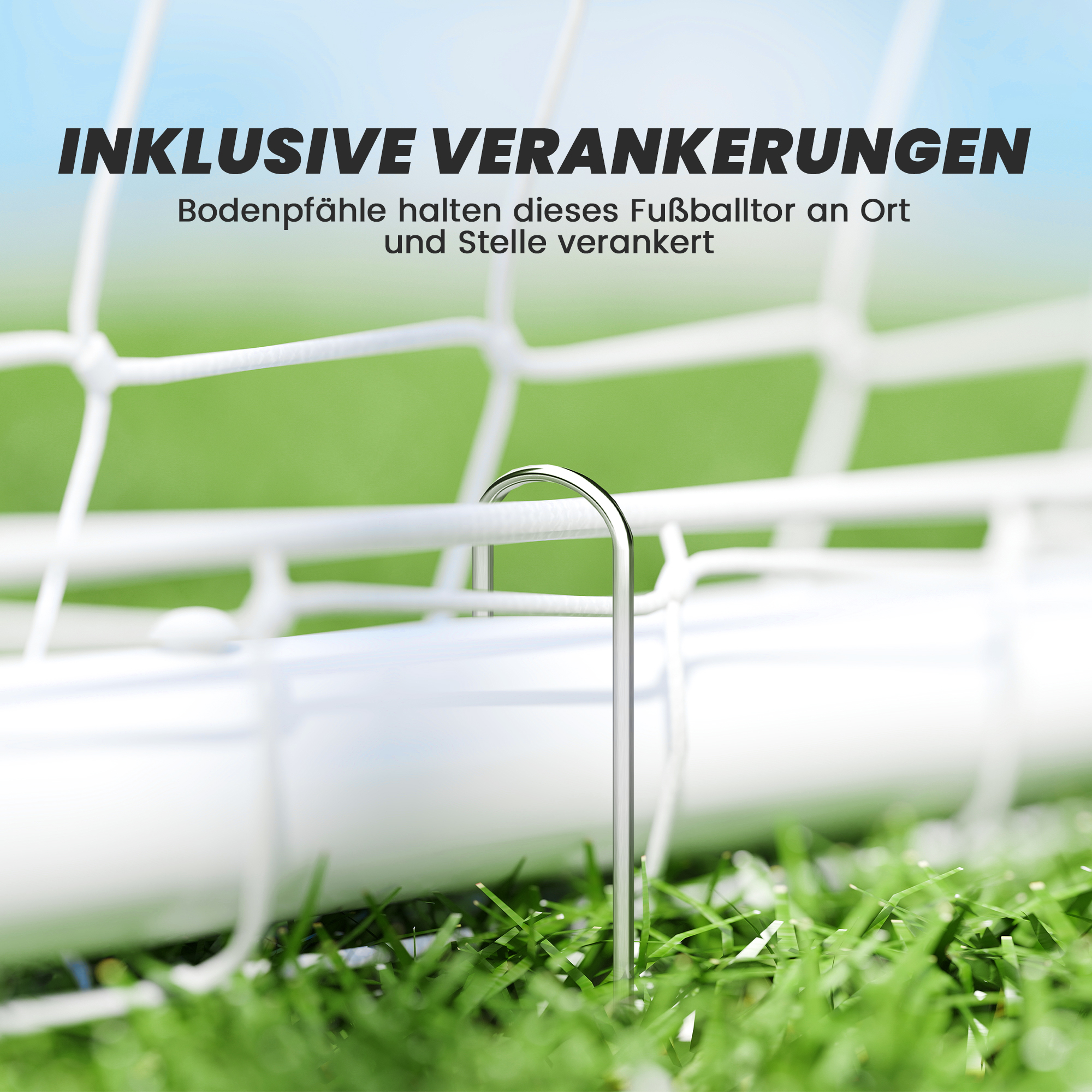 Fußballtor, robustes Netz, Kunststoff-Rahmen, Heringe, 180L x 92B x 124H cm, Weiß