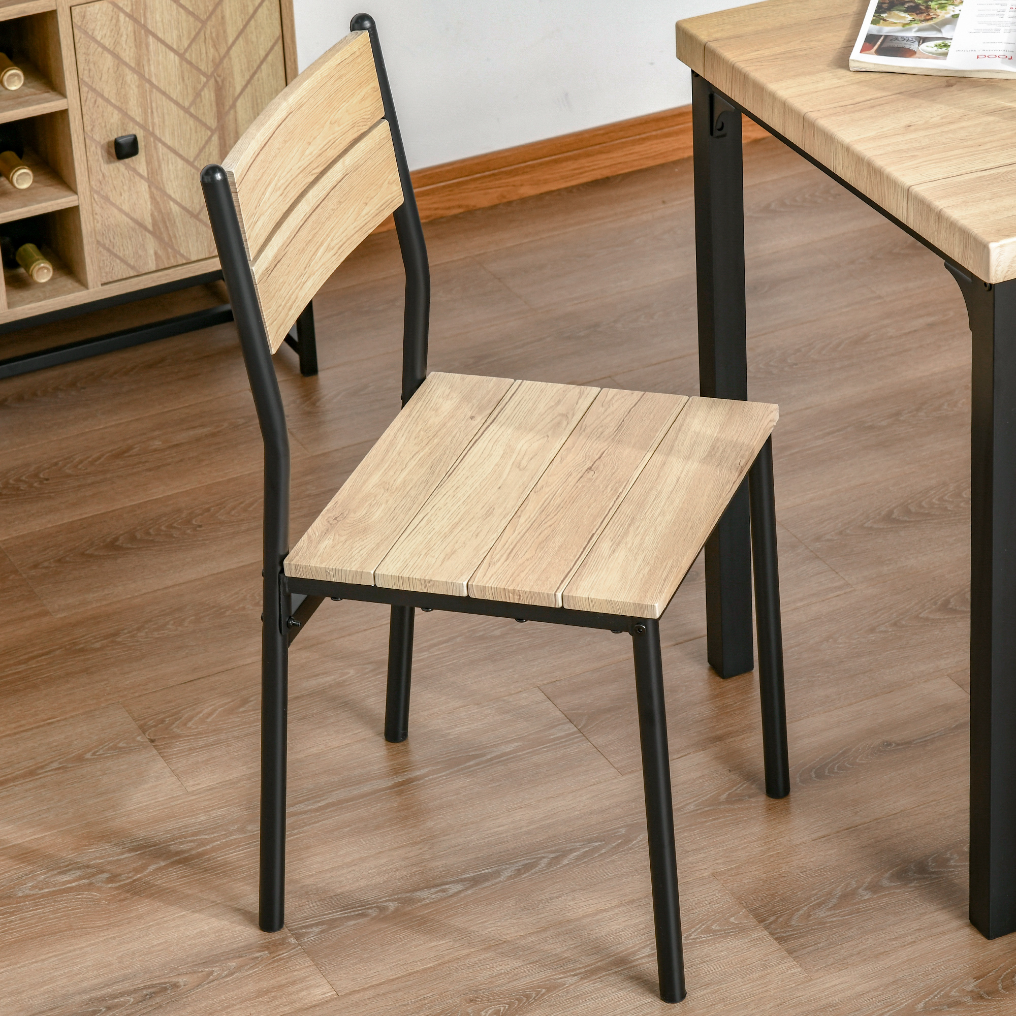 3-teilige Esstisch Küchentisch mit Stühlen Set Naturholzmaserung + Schwarz mit 1 Tisch + 2 Stühlen