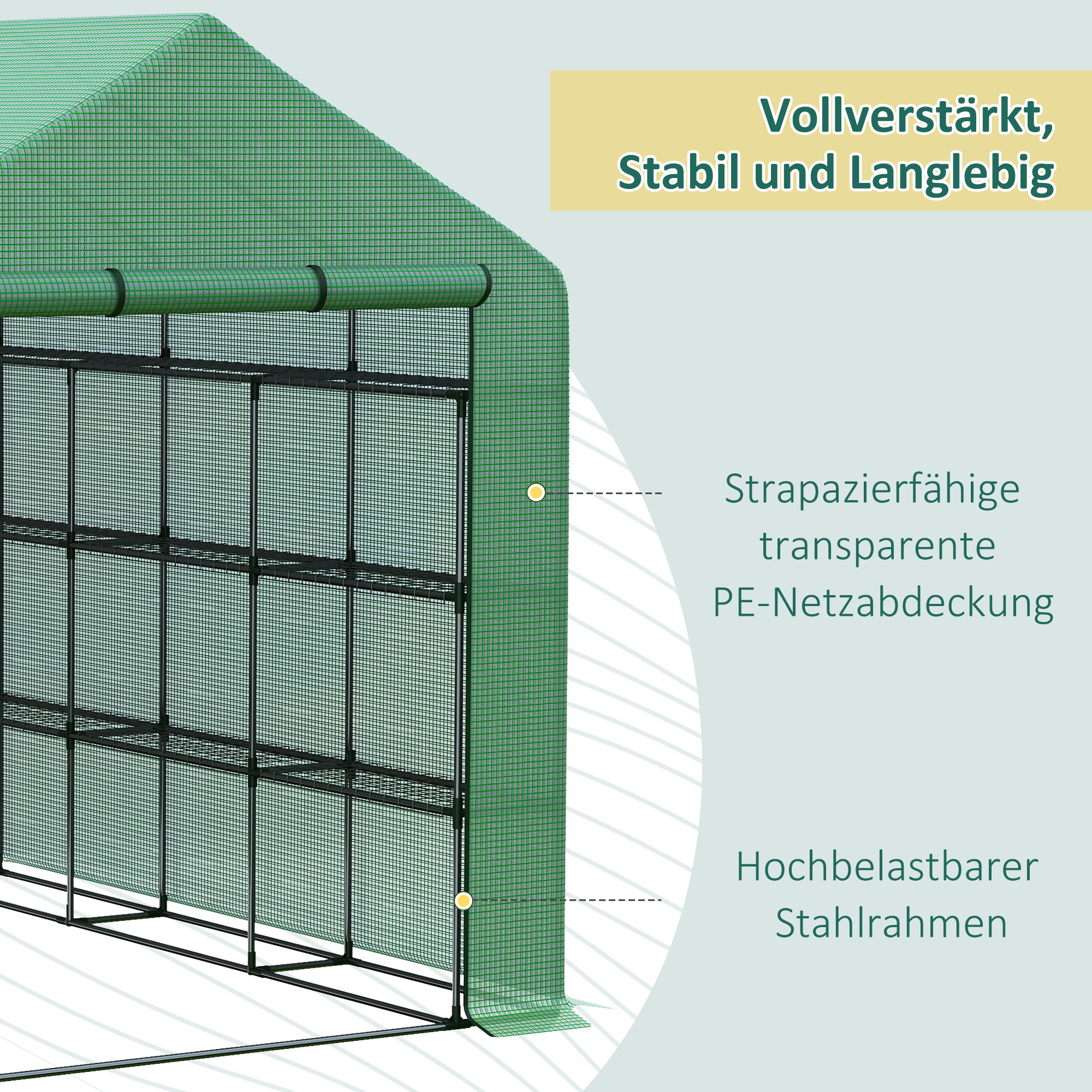 Foliengewächshaus begehbares Gewächshaus mit 8 Regalebenen Tomatengewächshaus Treibhaus Frühbeet mit Tür Grün Stahl PE-Kunststoff 244 x 180 x 210 cm