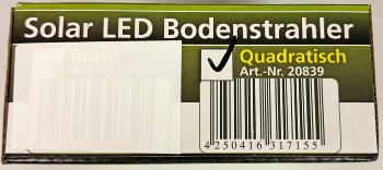 Solar LED Bodenstrahler "CTB-E", eckig, 105x105x40mm, IP44, Edelstahl-Front