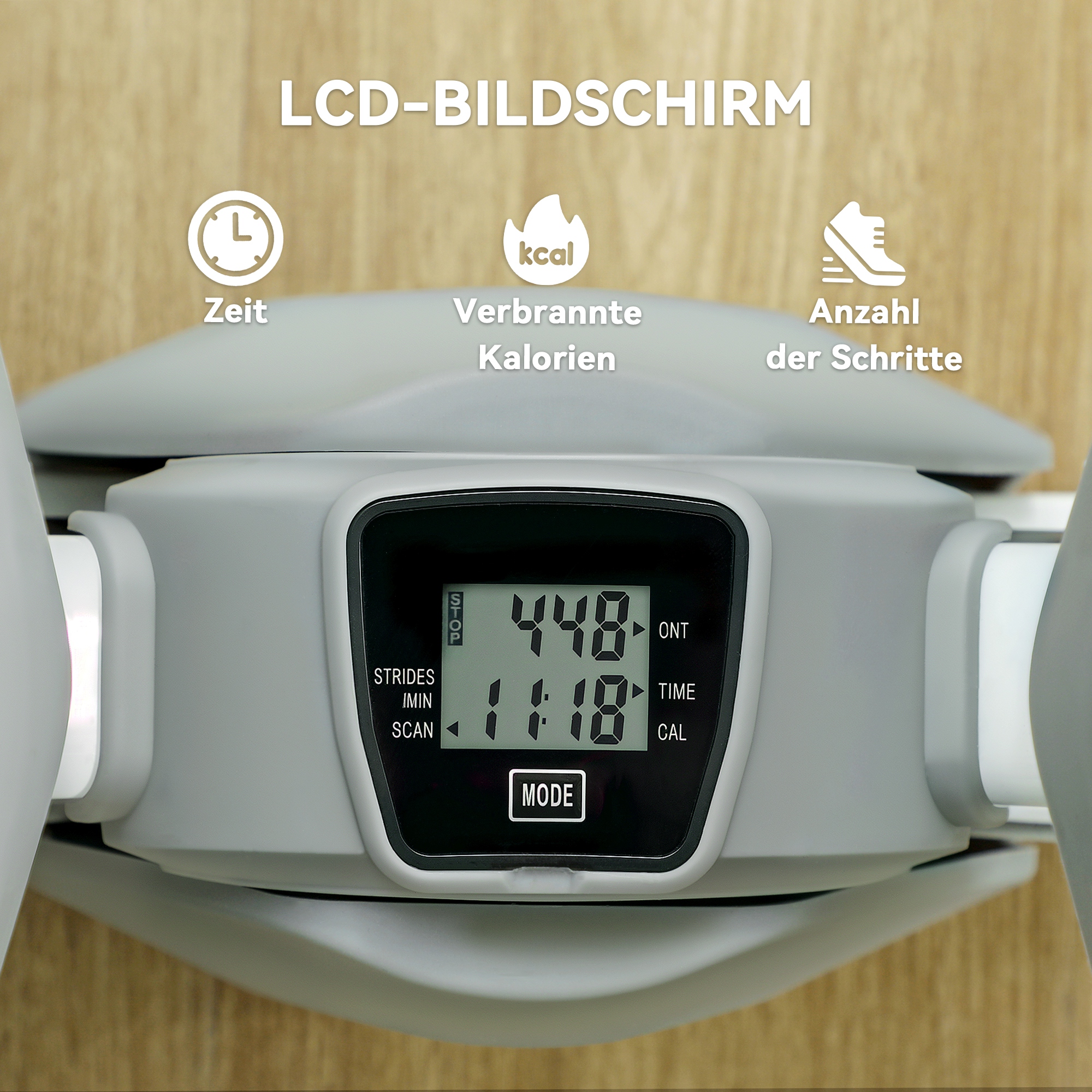 Mini-Stepper, Step-Maschine für Workouts und Fitness-Übungen, mit LCD-Monitor und rutschfesten Pedalen, Grau