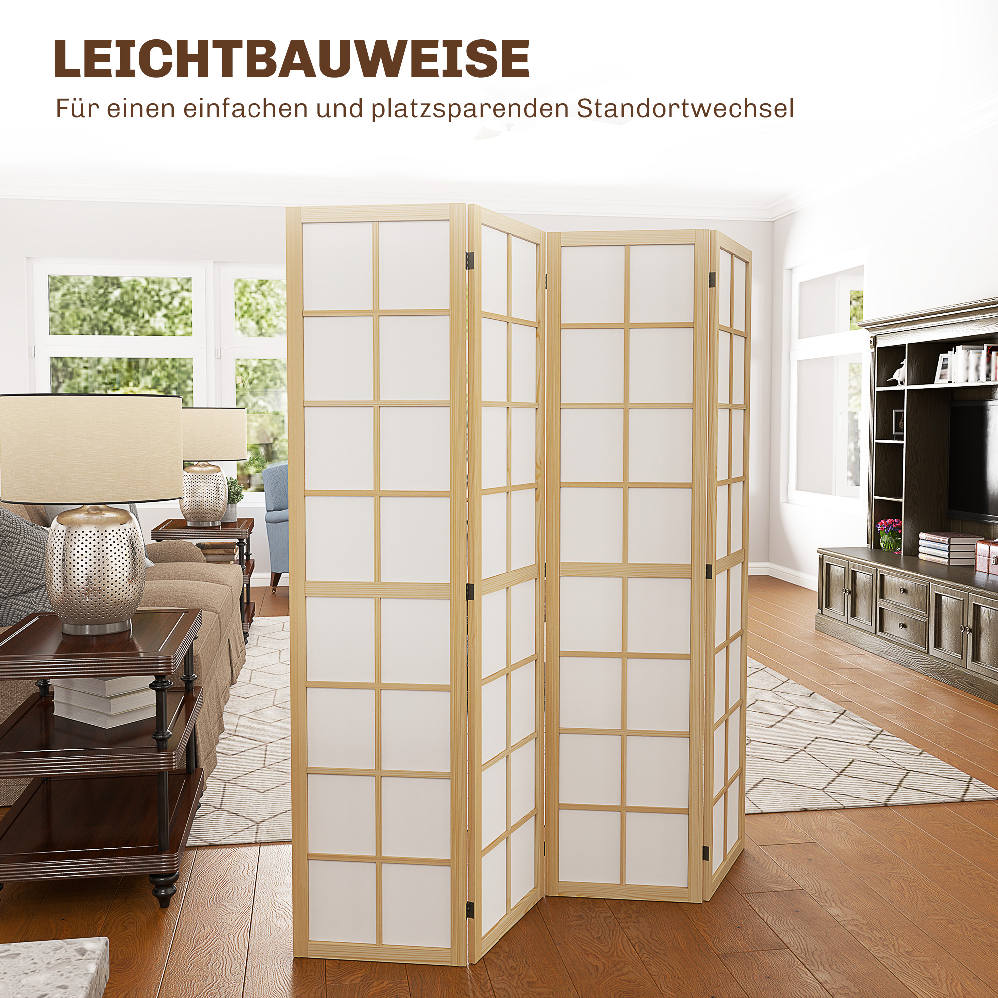 Faltbarer Raumtrenner, freistehender Sichtschutz für Wohnzimmer, Schlafzimmer, Büro, 160 x 170 cm