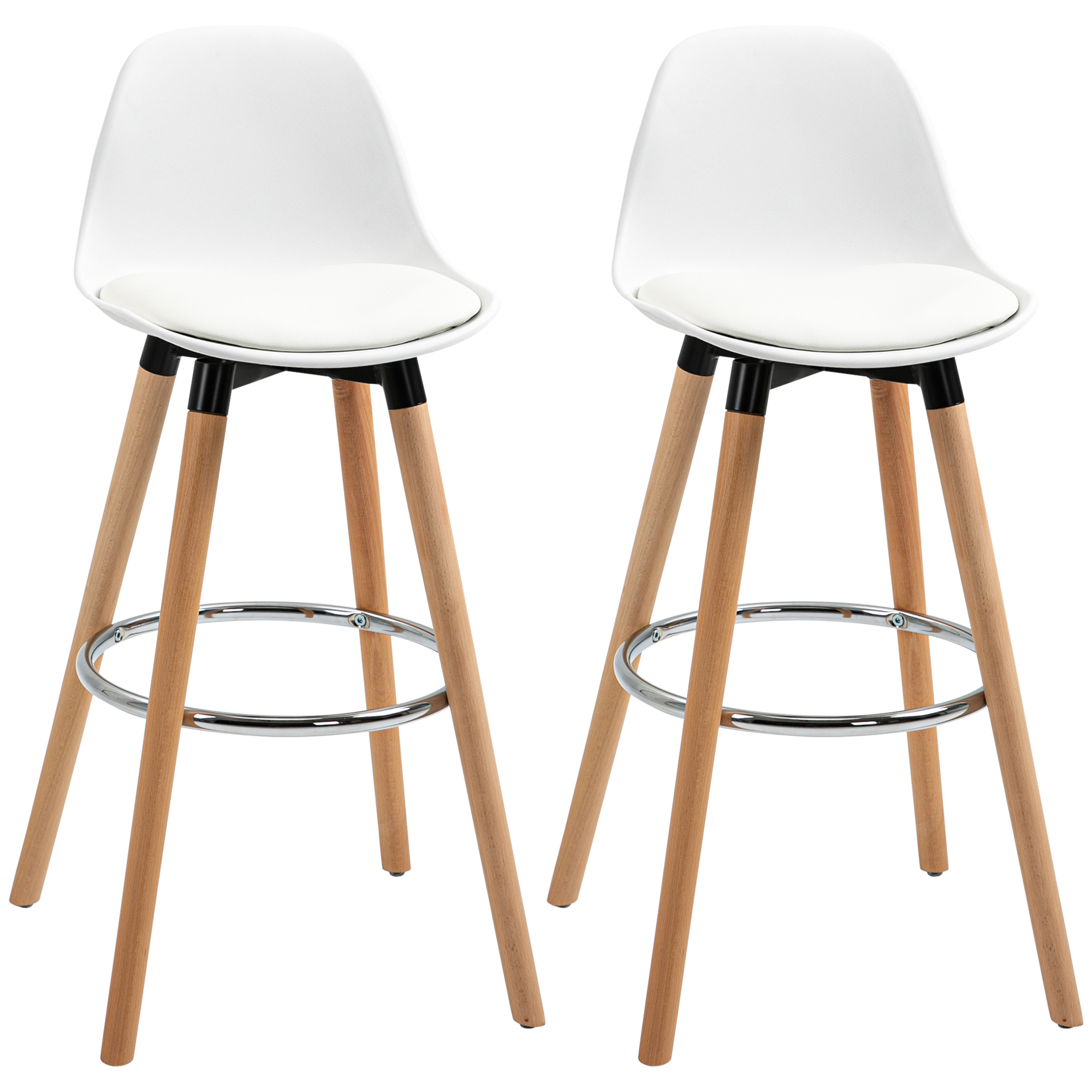 2er-Set Barhocker Barstühle Skandi-Design, Fußtstütze, 38,5 cm x 42,5 cm x 91 cm, Natur + Weiß