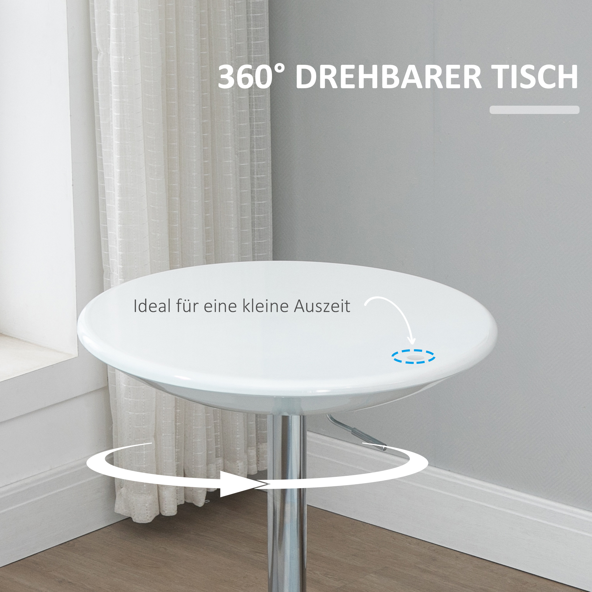 Bartisch moderner Esstisch höhenverstellbarer Bistrotisch Stehtisch Tresentisch Schreibtisch rund Metall ABS-Lackierung Weiß Ø61 x 76-97 cm