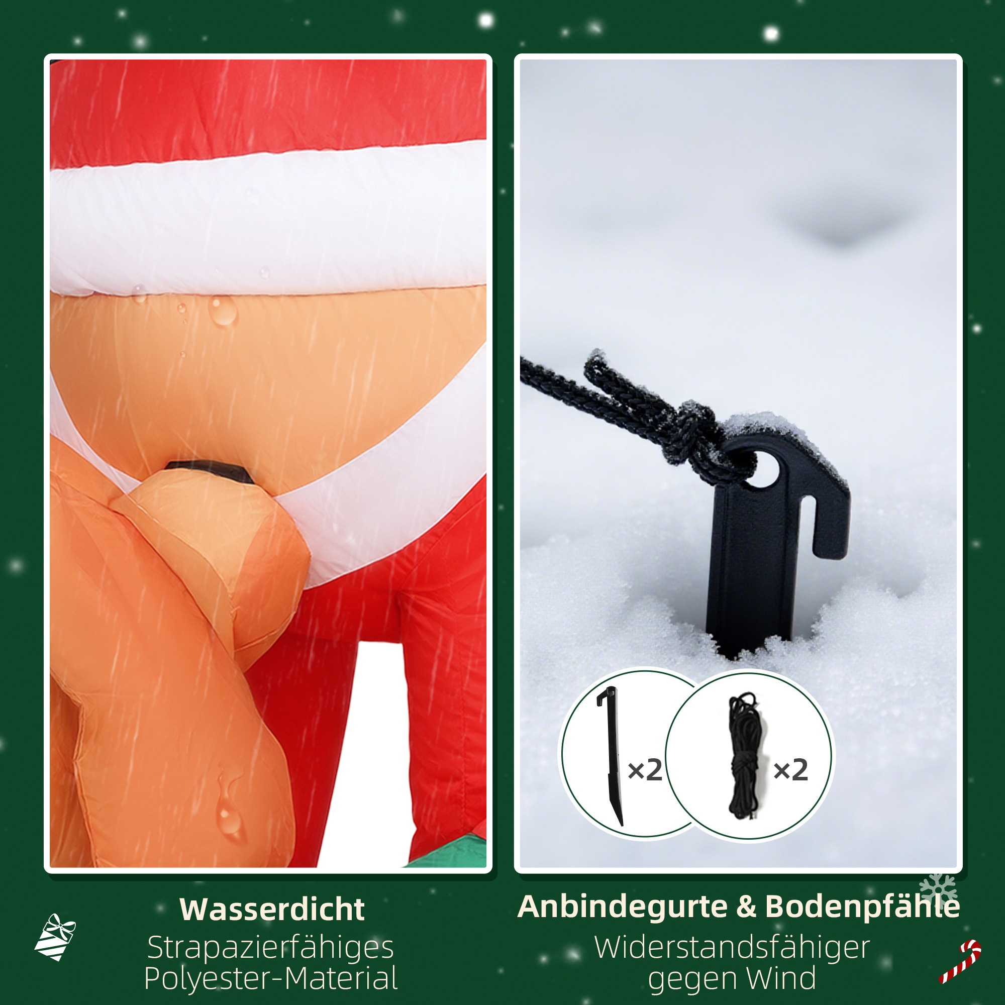 Aufblasbare Weihnachtsdeko, Aufblasbarer Weihnachtsmann mit Hund mit LED-Lichtern, 68x82x214 cm, Rot