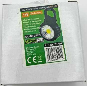 LED Arbeitsleuchte mit Magnet "COB 100", 3x AAA Batterie, Haken, 75x35mm, 6000k