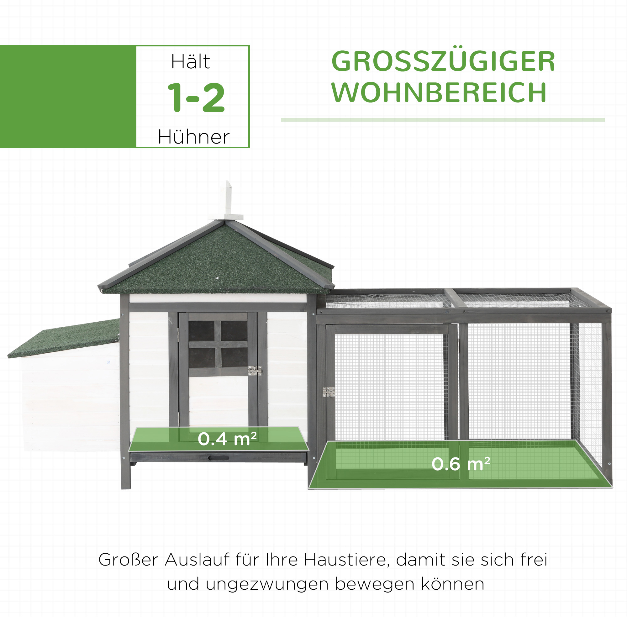 Hühnerstall für Zwerghühner 196 x 76 x 97 cm Hühnerhaus mit Nistkasten, Freilaufgehege Sitzstange, Kleintierstall aus Holz, Grau