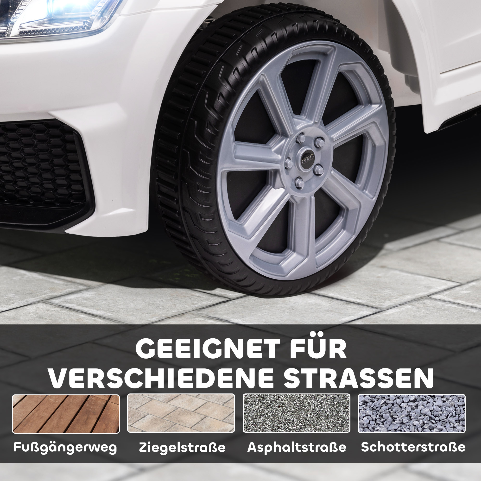 Kinder-Elektroauto, Audi TT RS Roadster, 3 km/h, Fernbedienung, LED, USB, Weiß