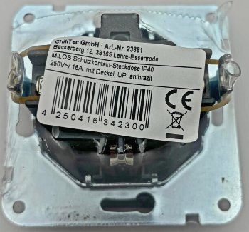 MILOS Schutzkontakt-Steckdose IP40, 250V~/ 16A, mit Deckel, UP, anthrazit