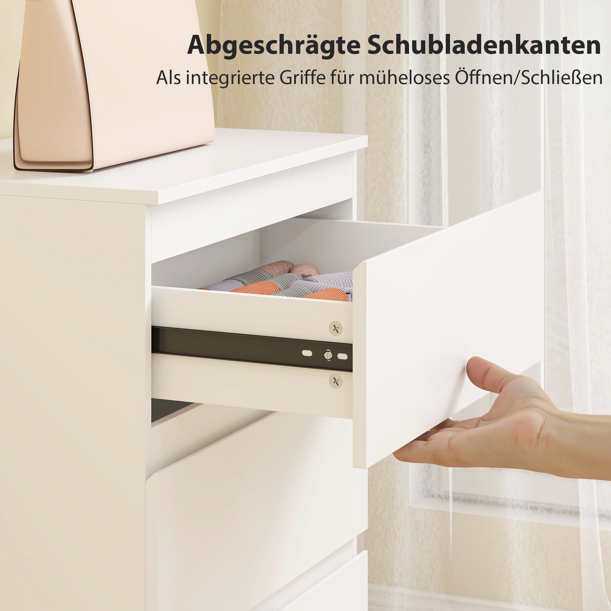Kommode mit 3 Schubladen, für Wohnzimmer, Schlafzimmer, Flur, Spanplatte, Weiß