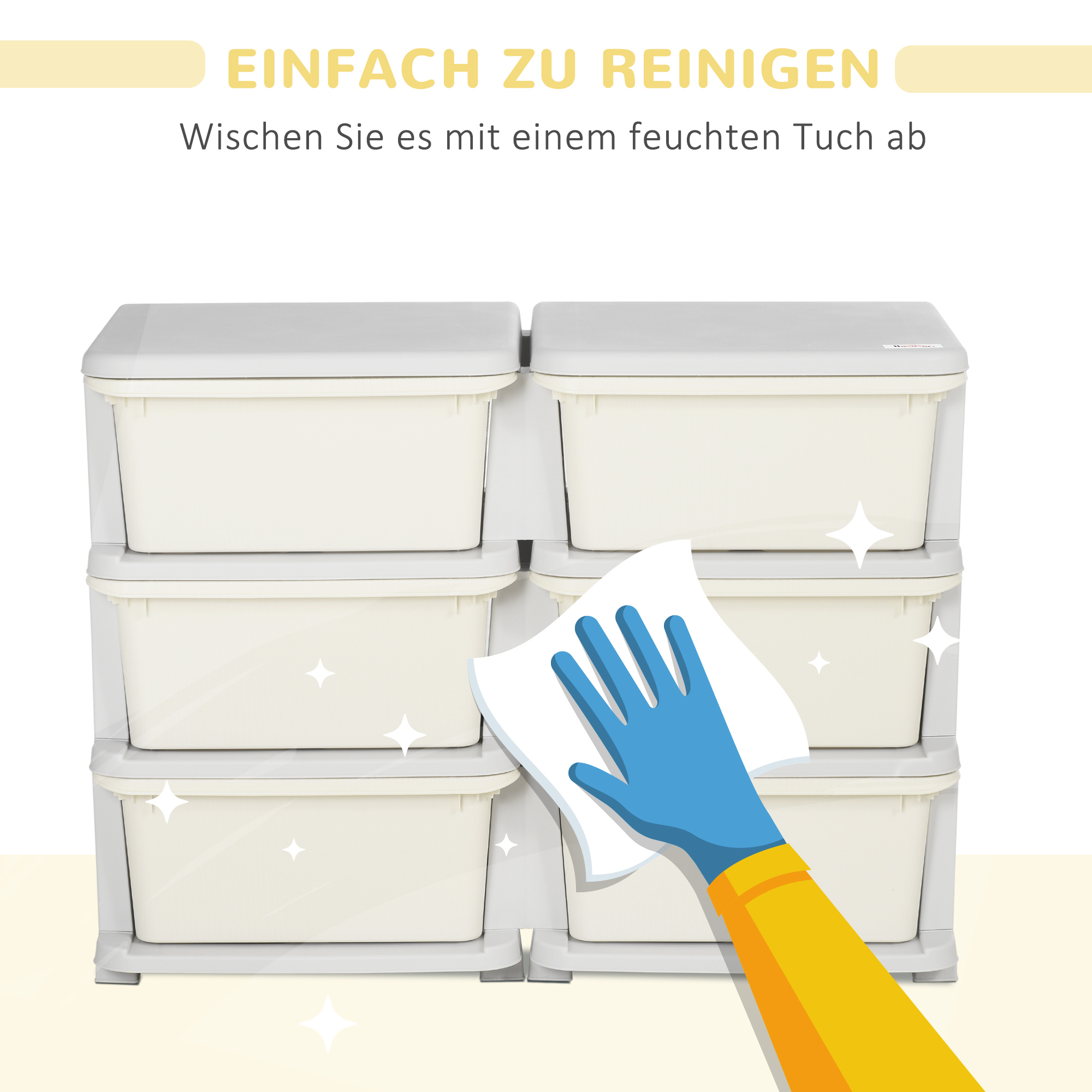 Aufbewahrungsbox für Kinder, Kinder-Aufbewahrungsbox, 3 Schubladen, Weiß