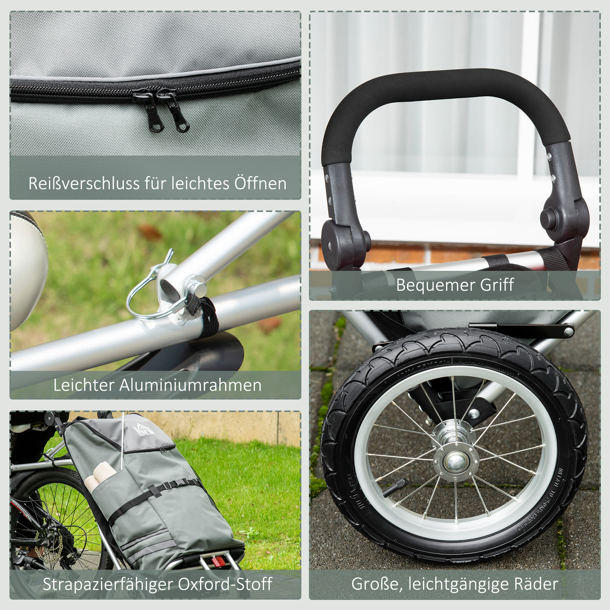 3-in-1 Einkaufstrolley Einkaufswagen Fahrradanhänger Sackkarre, 53 x 43 x 110cm , Grau+Silber