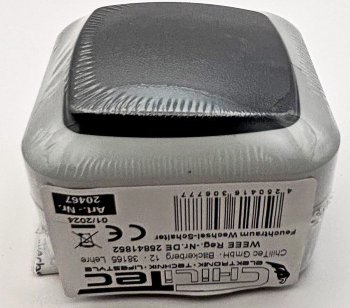 Feuchtraum Wechsel-Schalter, IP44, 250V~/ 10A, inkl. AP-Rahmen, grau