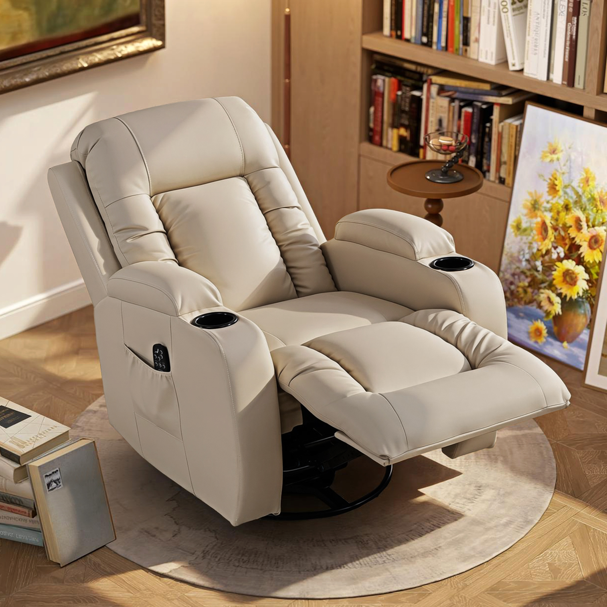 Massagesessel mit Wipp-, Liege- & Wärmefunktion, 3 Modi, drehbar, Cremeweiß