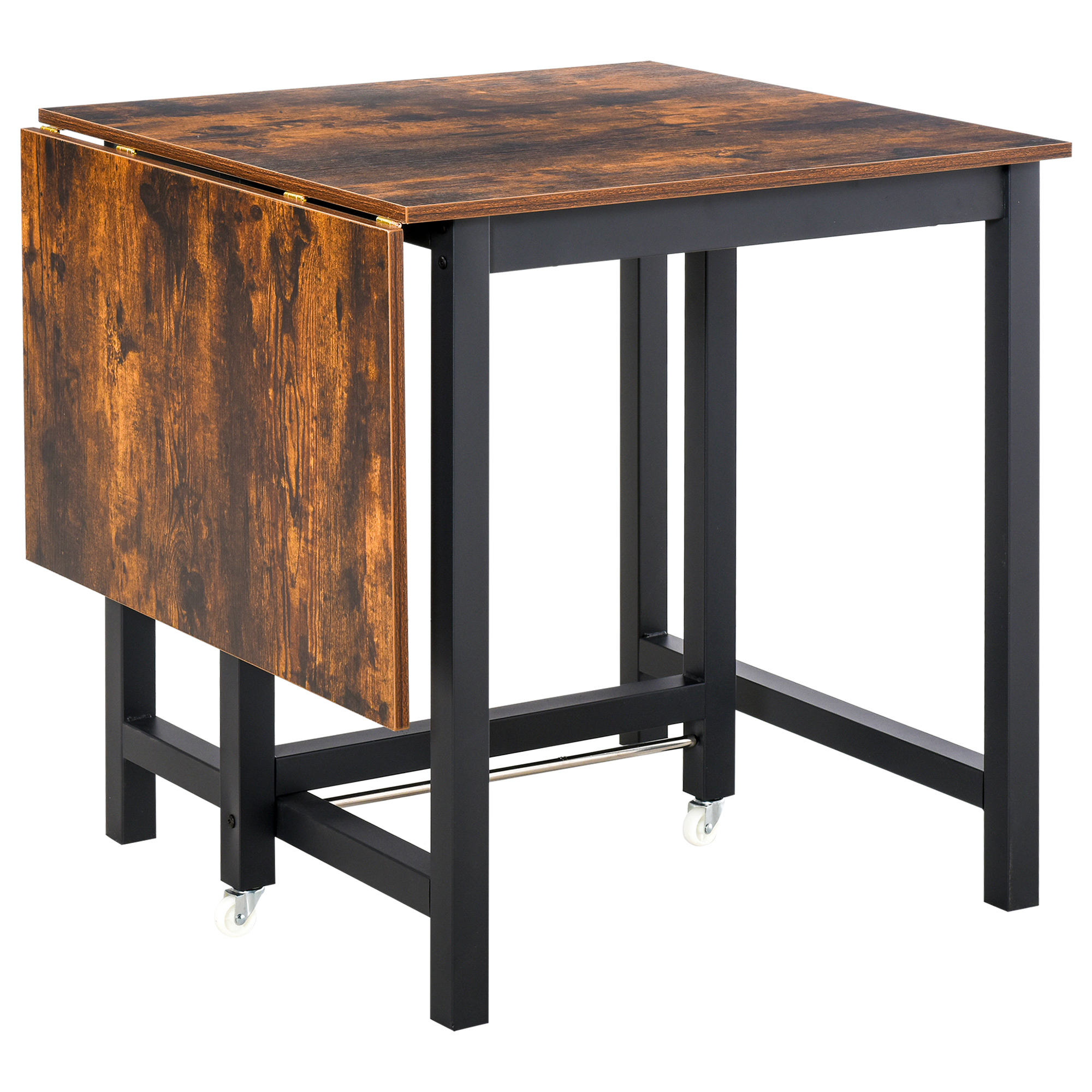 Faltbarer Esstisch, Industrieller Tisch, klappbar, aus Metall und Holz, platzsparend, Braun