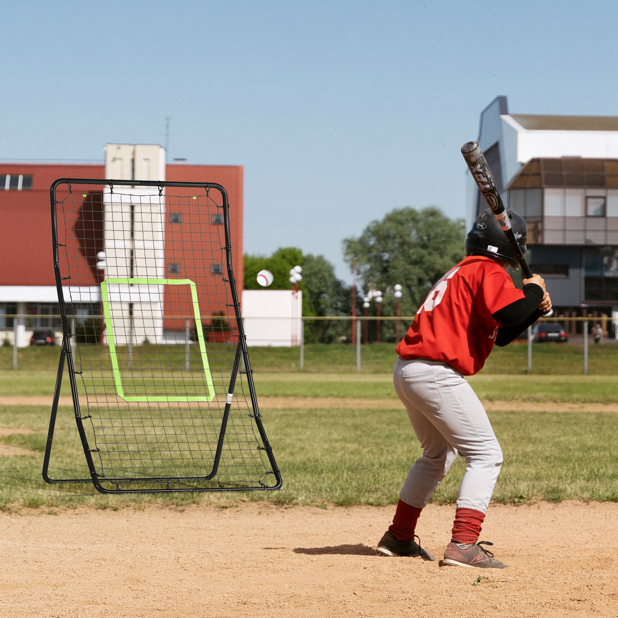 Baseball Rebounder, Tragebar Softball Pitchback-Netz, Rückprallnetz mit Ziel Zone, verstellbarem Winkel Pitching Netz für Basebälle Softbälle, Metall, Schwarz