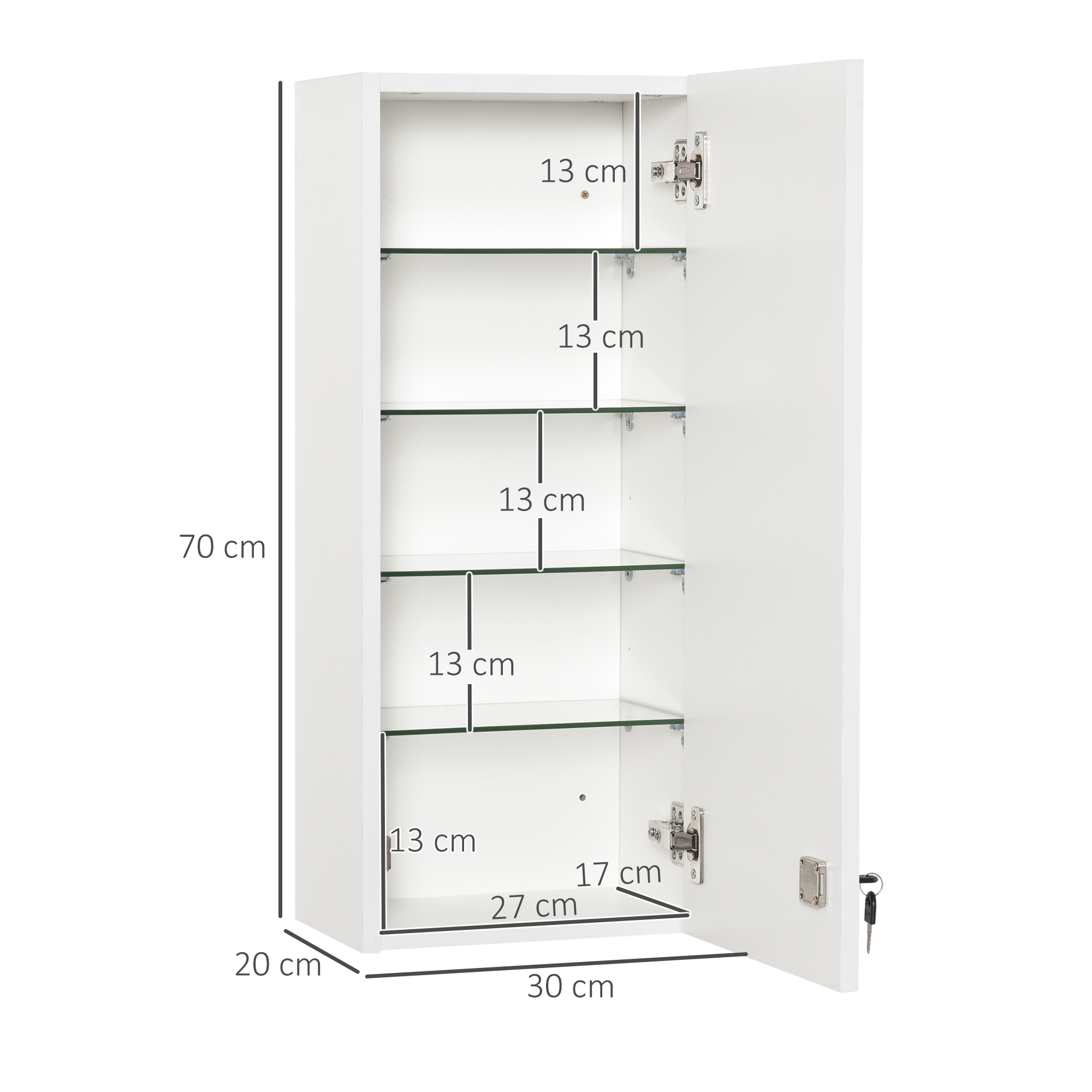 Medizinschrank Arzneischrank Wandschrank Hängeschrank mit verstellbarer Ablage Erste-Hilfe-Kreuz abschließbar für Badezimmer Küche Flur Weiß 30x20x70 cm