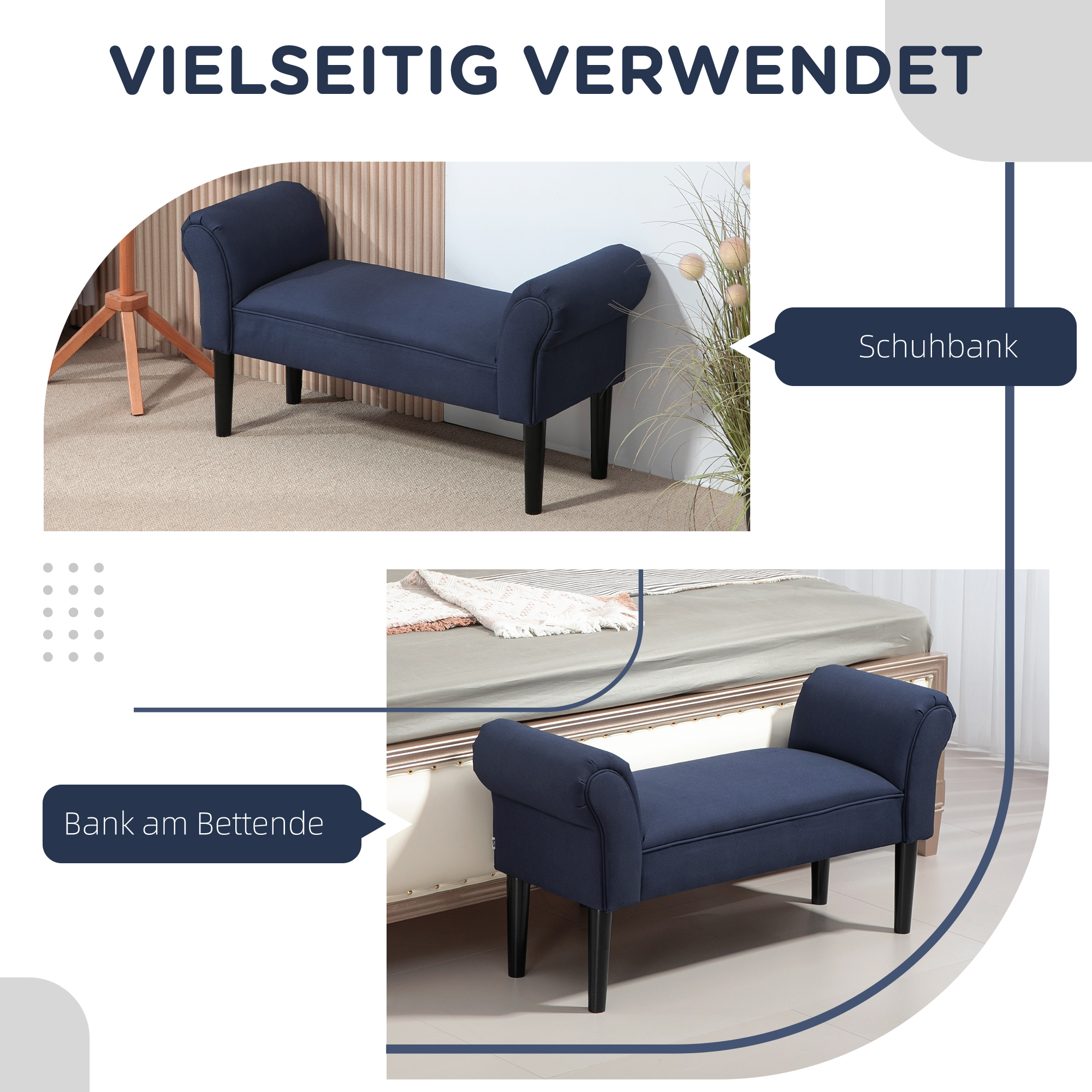 Gepolsterte Sitzbank für Schlafzimmer und Flur, bis 130 kg belastbar, 102 x 36 x 51 cm, Blau