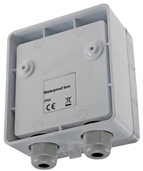 Aufputz Gehäuse mit Schutzklappe, IP54, 110x105x57mm, 2 Kabelschlüsse