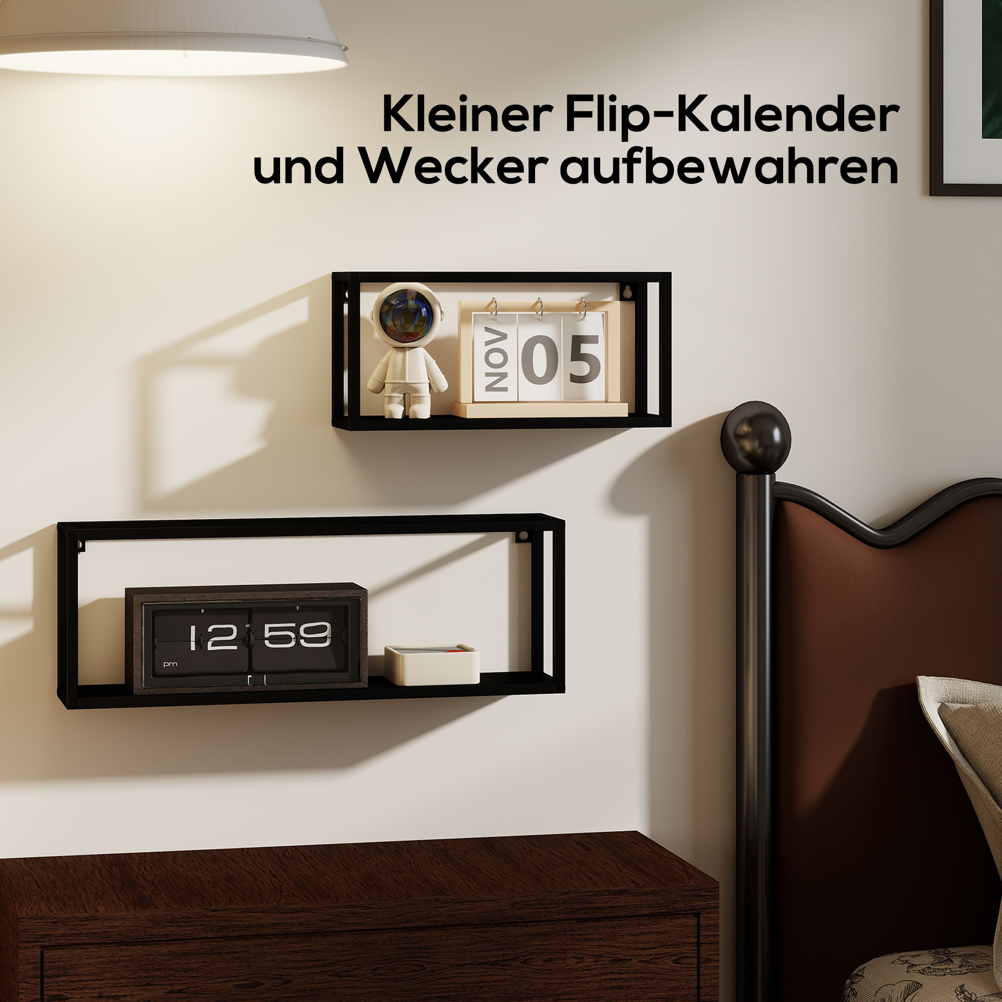 2er-Set Wandregale, 15 kg Tragkraft, für Wandmontage, Stahl, Schwarz