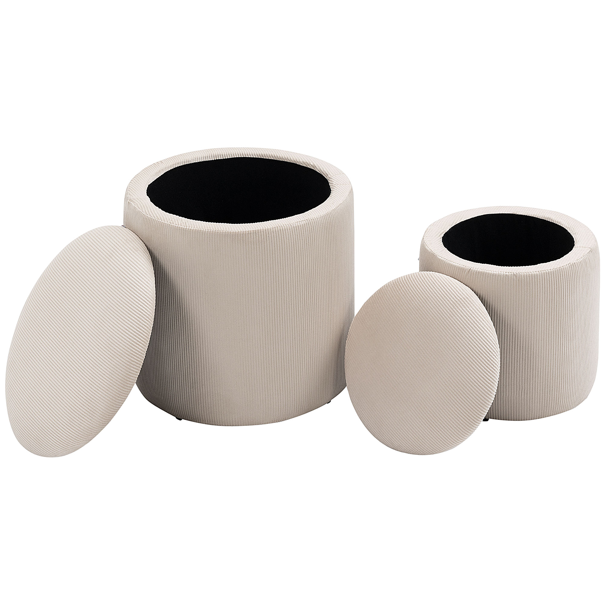 Hocker Ottomane, Zweier-Set, mit Stauraum, weiche Polsterung, Bezug in Cordoptik, Cremeweiß, 40 x 40 x 41cm