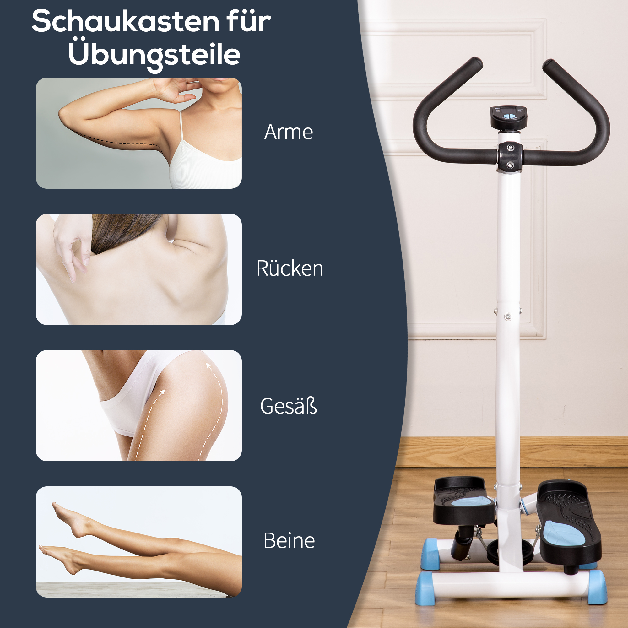 Stepper Fitnessgerät, LCD-Monitor, rutschfeste Pedale, Stahl und ABS, 55x44x108 cm, bis 100 kg