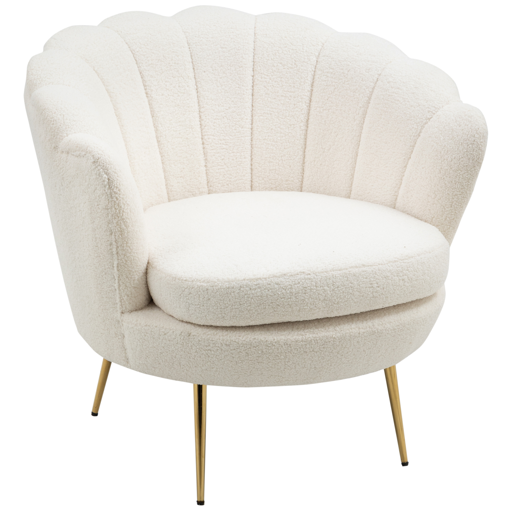 Polstersessel in Muschelform, Relaxsessel, Entspannungssessel, Metallbeine in Goldoptik, 79L x 77B x 77H cm, Weiß Polstersessel in Muschelform, Relaxsessel, Entspannungssessel, Metallbeine in Goldoptik, 79L x 77B x 77H cm, Weiß