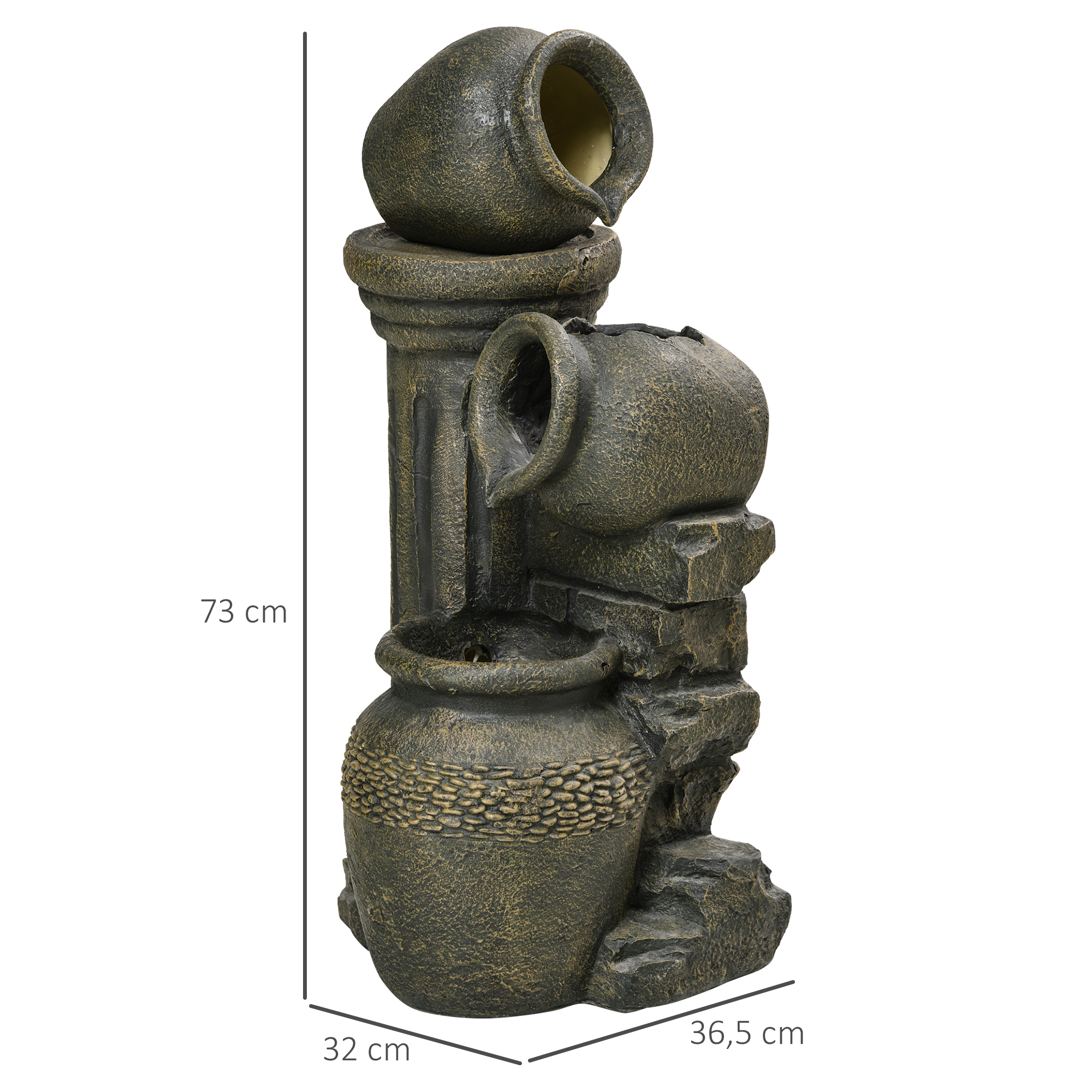 Springbrunnen, verstellbare Pumpe, wetterbeständig, 25 cm x 24 cm x 60 cm, Grau