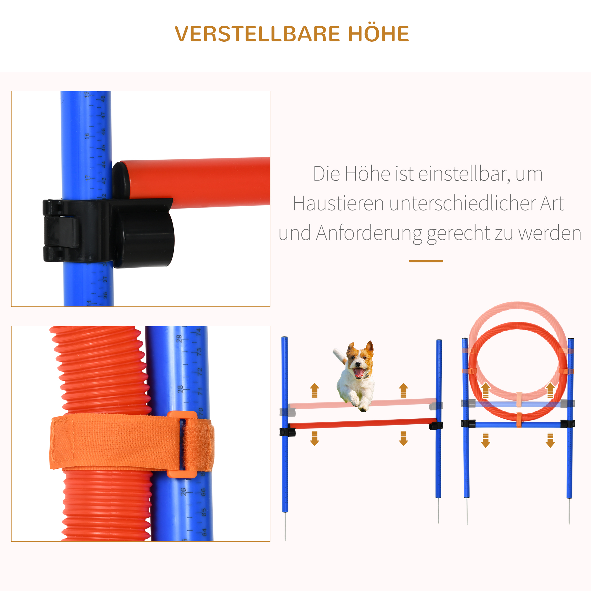 Hunde-Agility-Trainingsgeräte, Agility-Übungs-Set, Hund Agility Set, Slalom-Hürden-Sprungring für Hunde, 3 in 1 Hundesport Trainingsplatz, Blau+Rot
