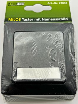 MILOS Taster mit Namensschild, Anthrazit, 0-250V~/ 10A, inkl. Rahmen, UP