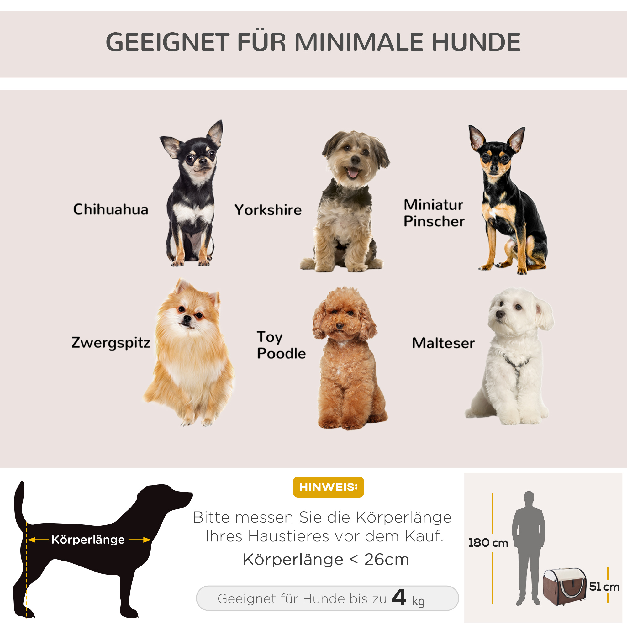 Hundebox faltbare Hundetransportbox Haustierrucksack mit Kissen Reisetasche Transportbox für Tier wasserdicht Oxfordstoff Kaffee 61 x 46 x 51 cm